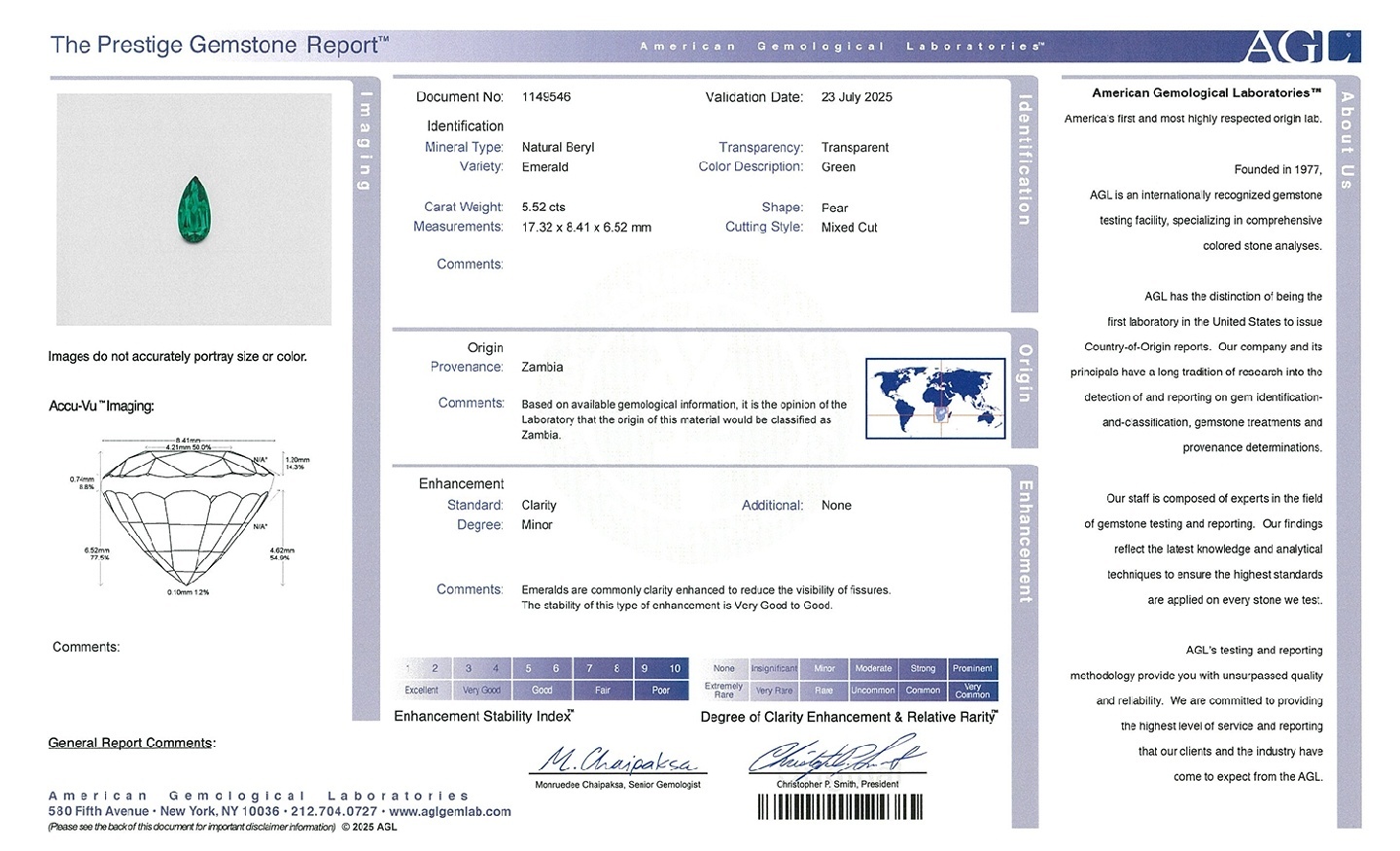 5.52 Ct. Emerald from Zambia