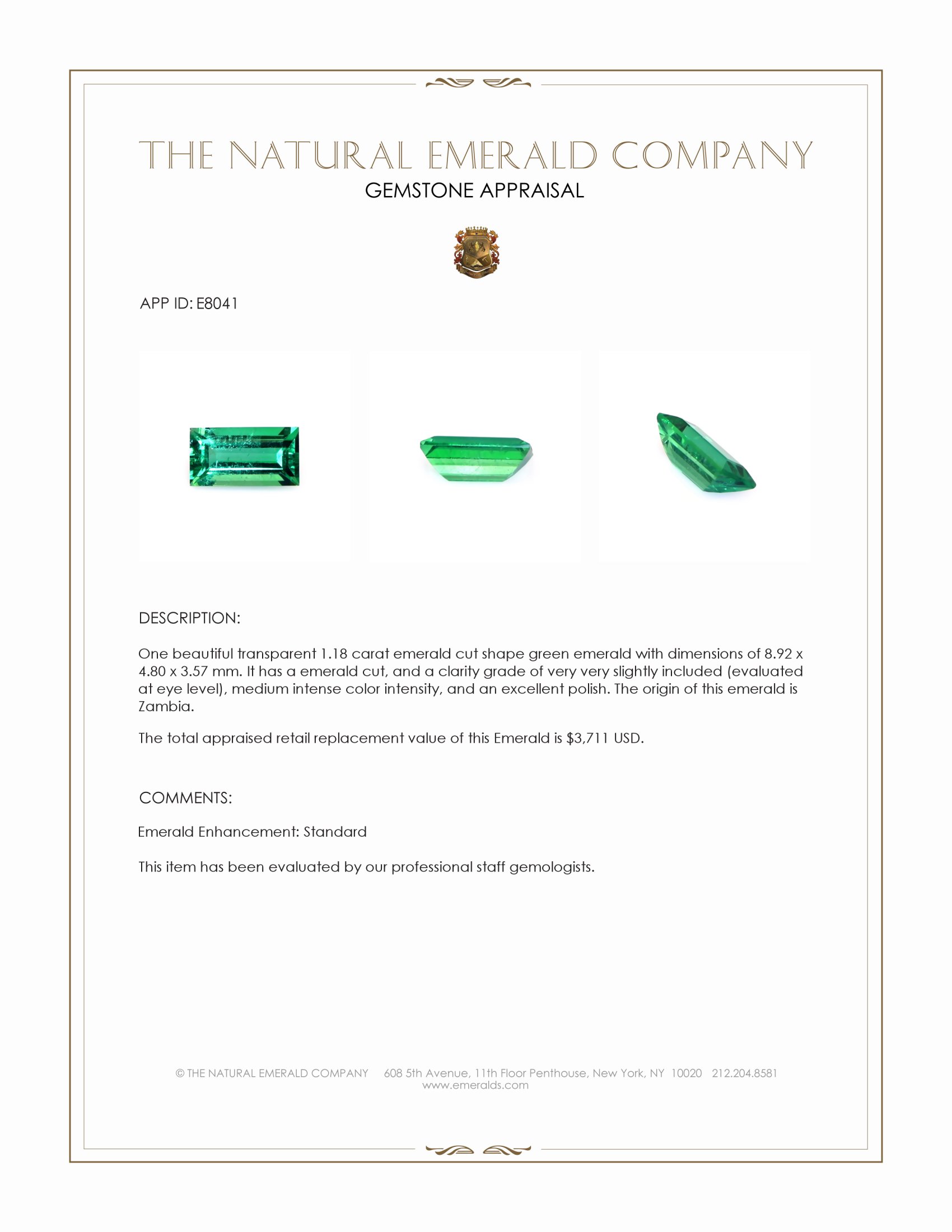 1.18 Ct. Emerald from Zambia