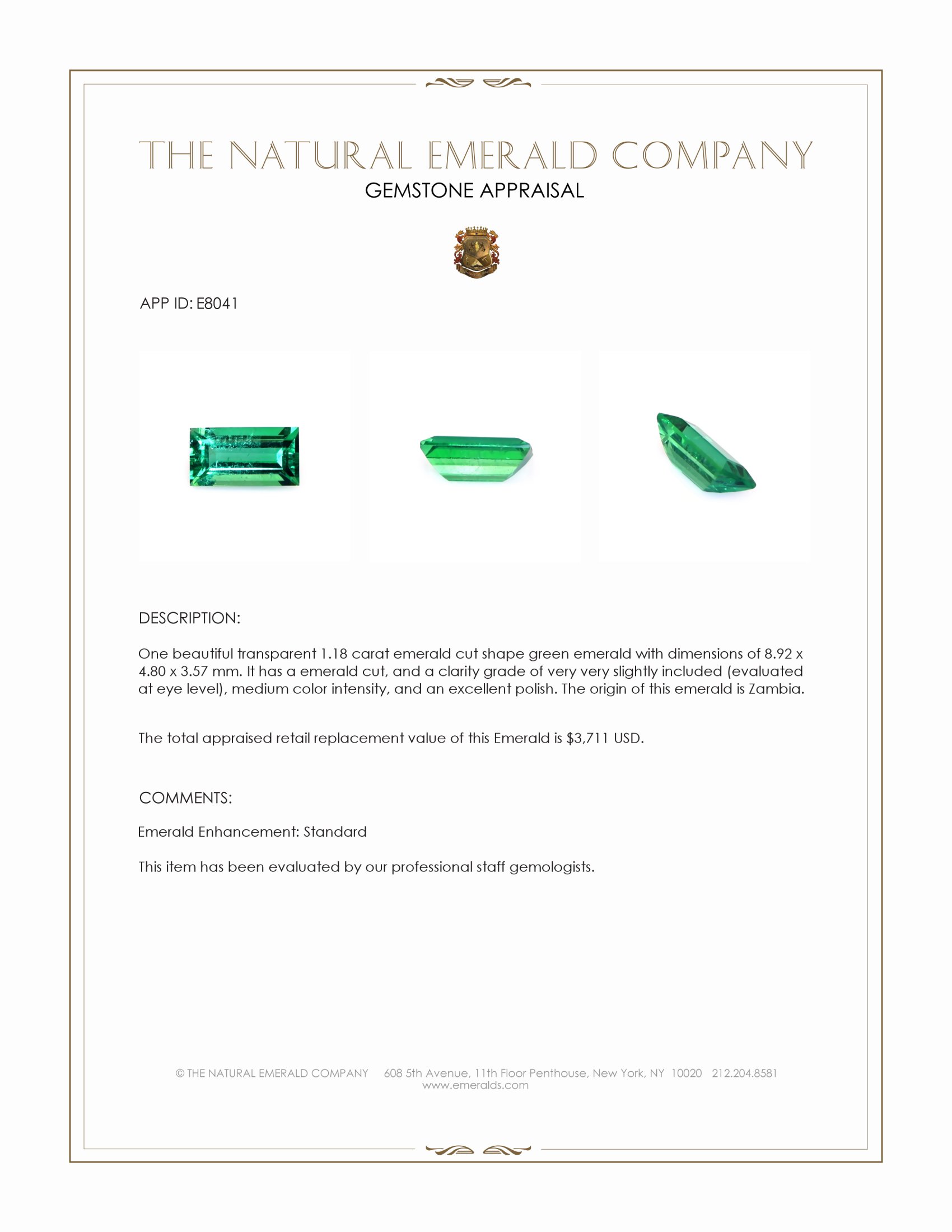 1.18 Ct. Emerald from Zambia