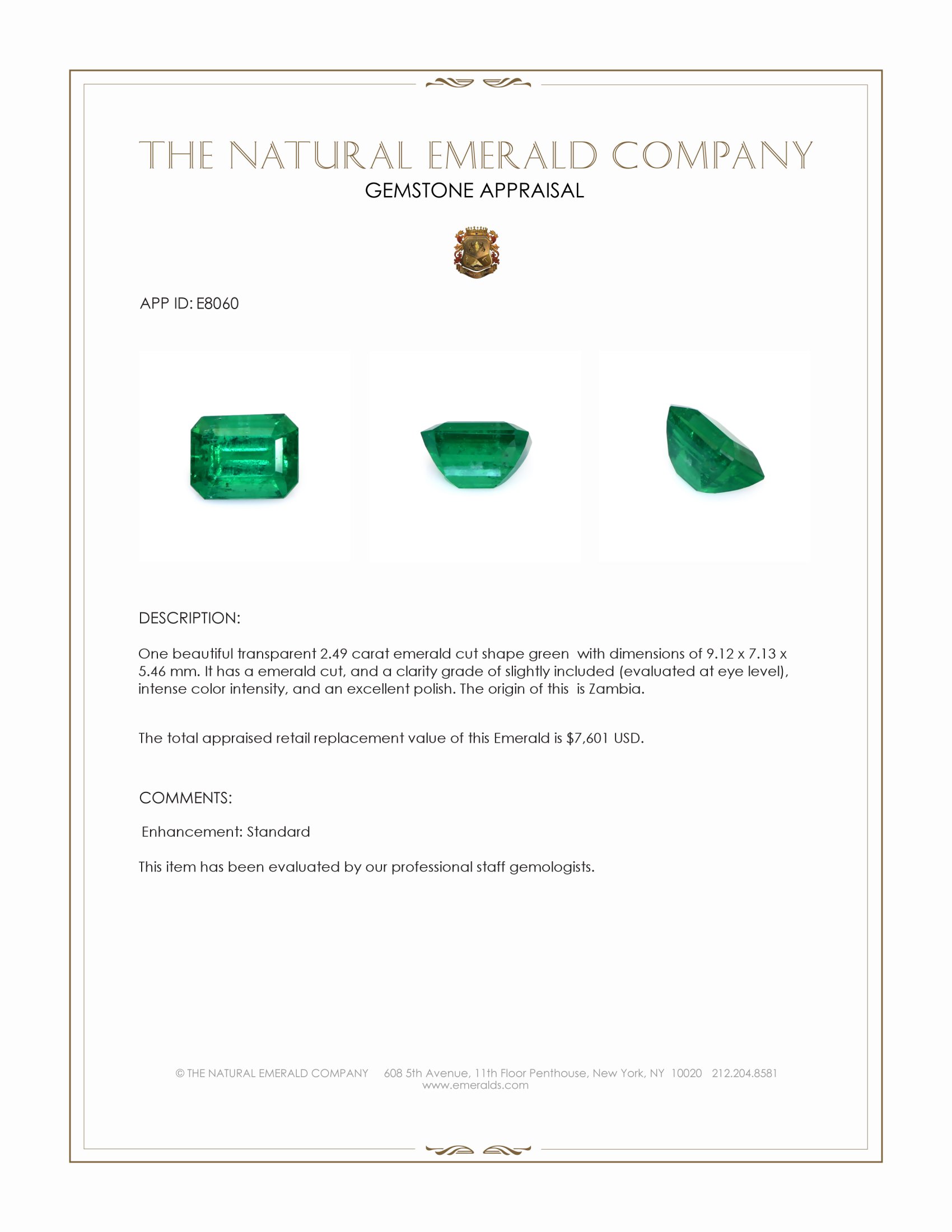 2.49 Ct. Emerald from Zambia