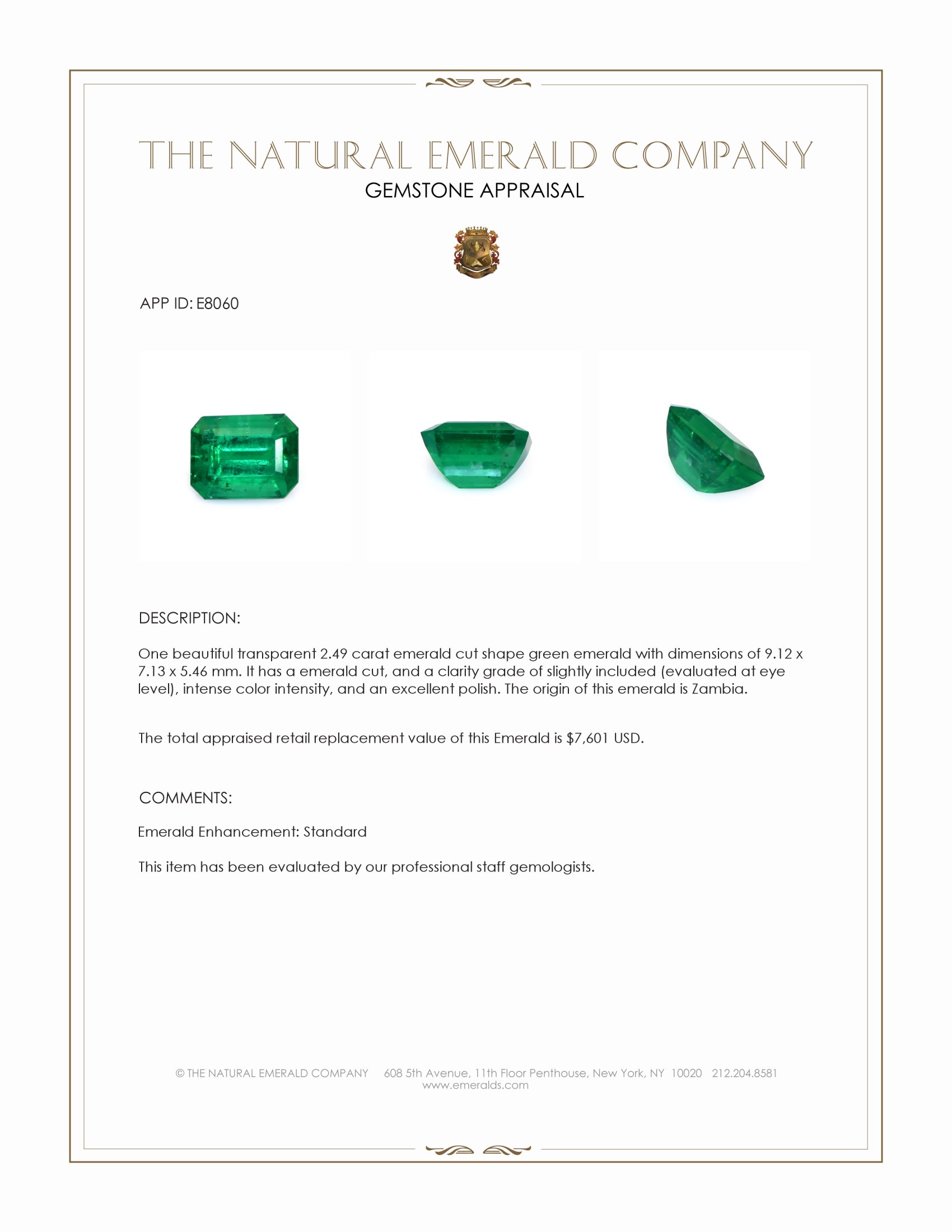 2.49 Ct. Emerald from Zambia