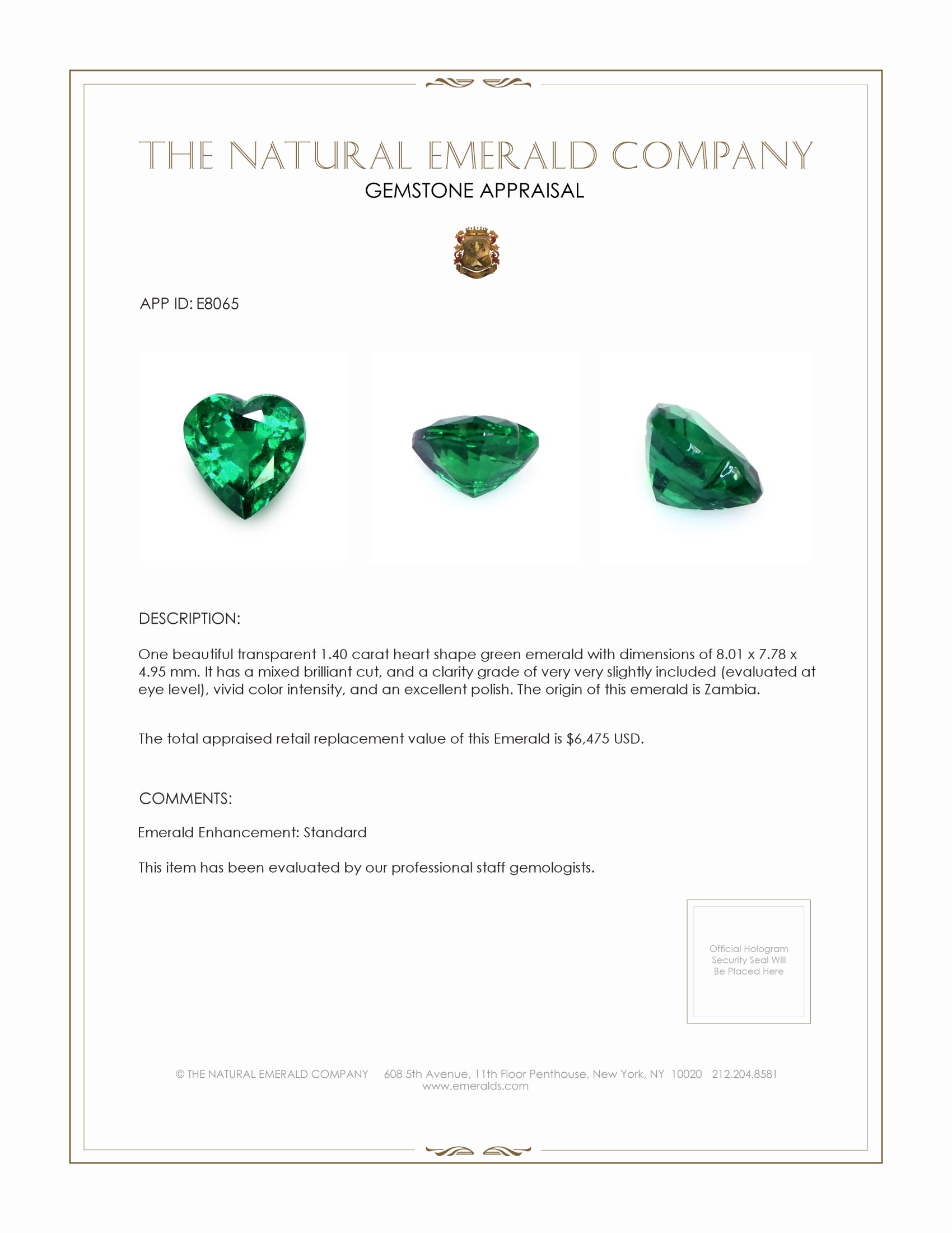 1.40 Ct. Emerald from Zambia