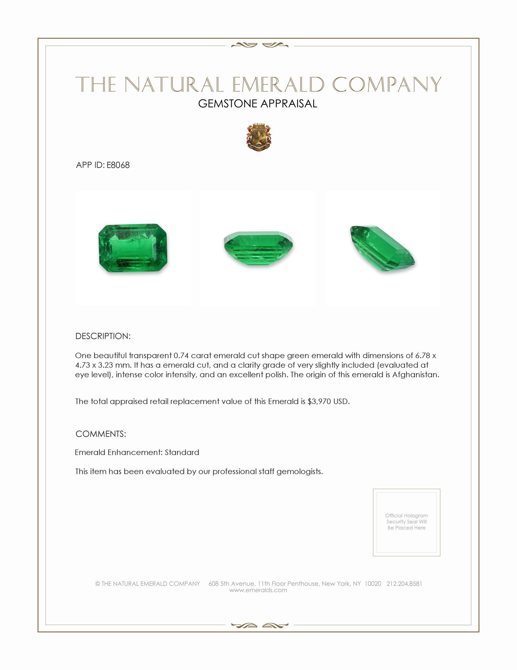 0.74 Ct. Emerald from Afghanistan