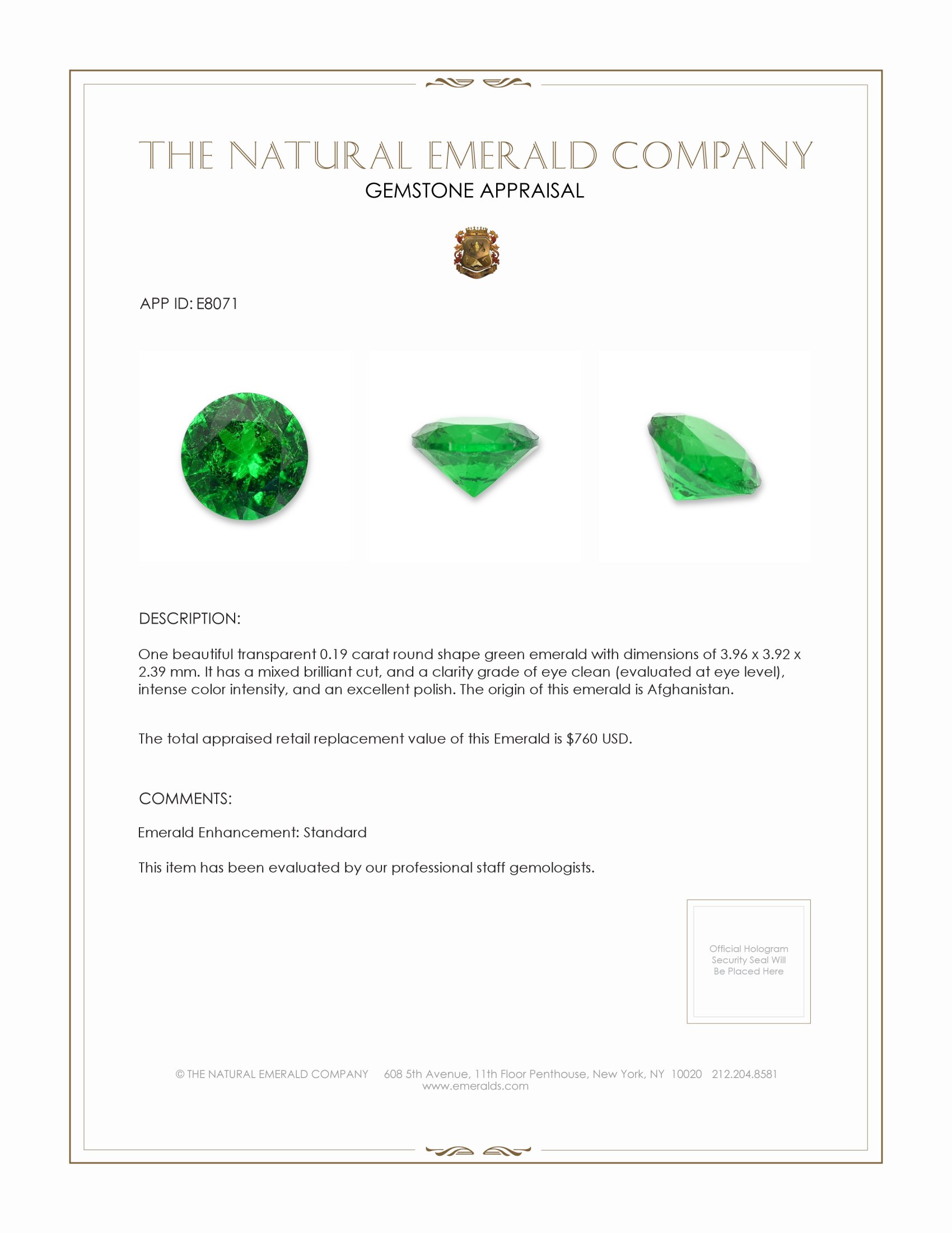 0.19 Ct. Emerald from Afghanistan