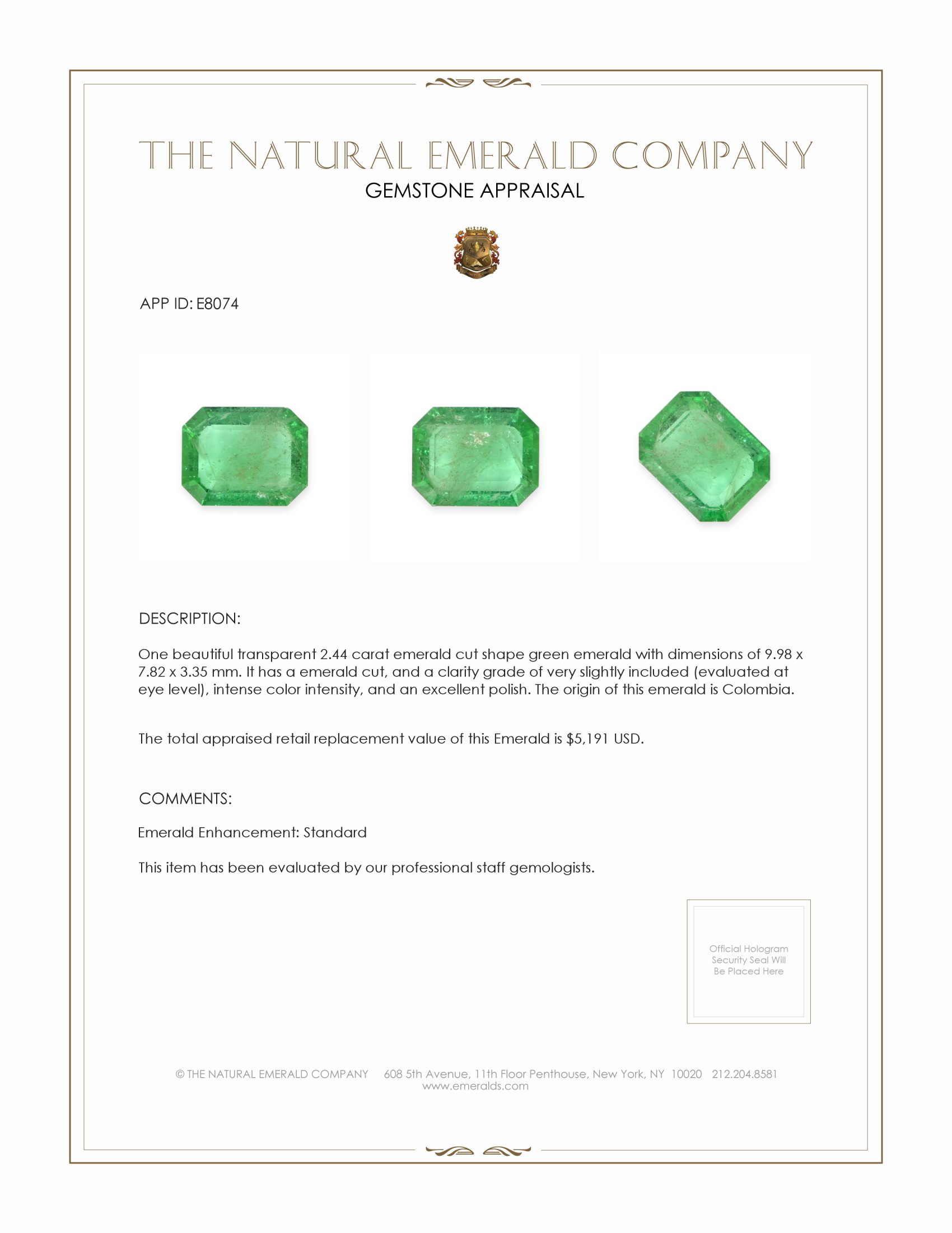 2.44 Ct. Emerald from Colombia