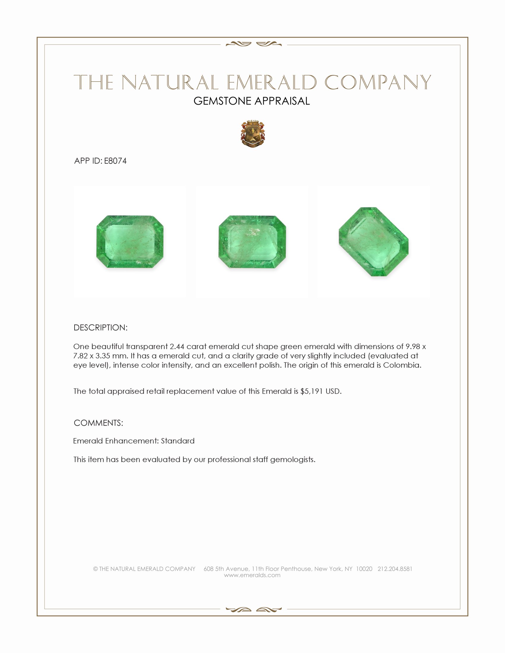 2.44 Ct. Emerald from Colombia