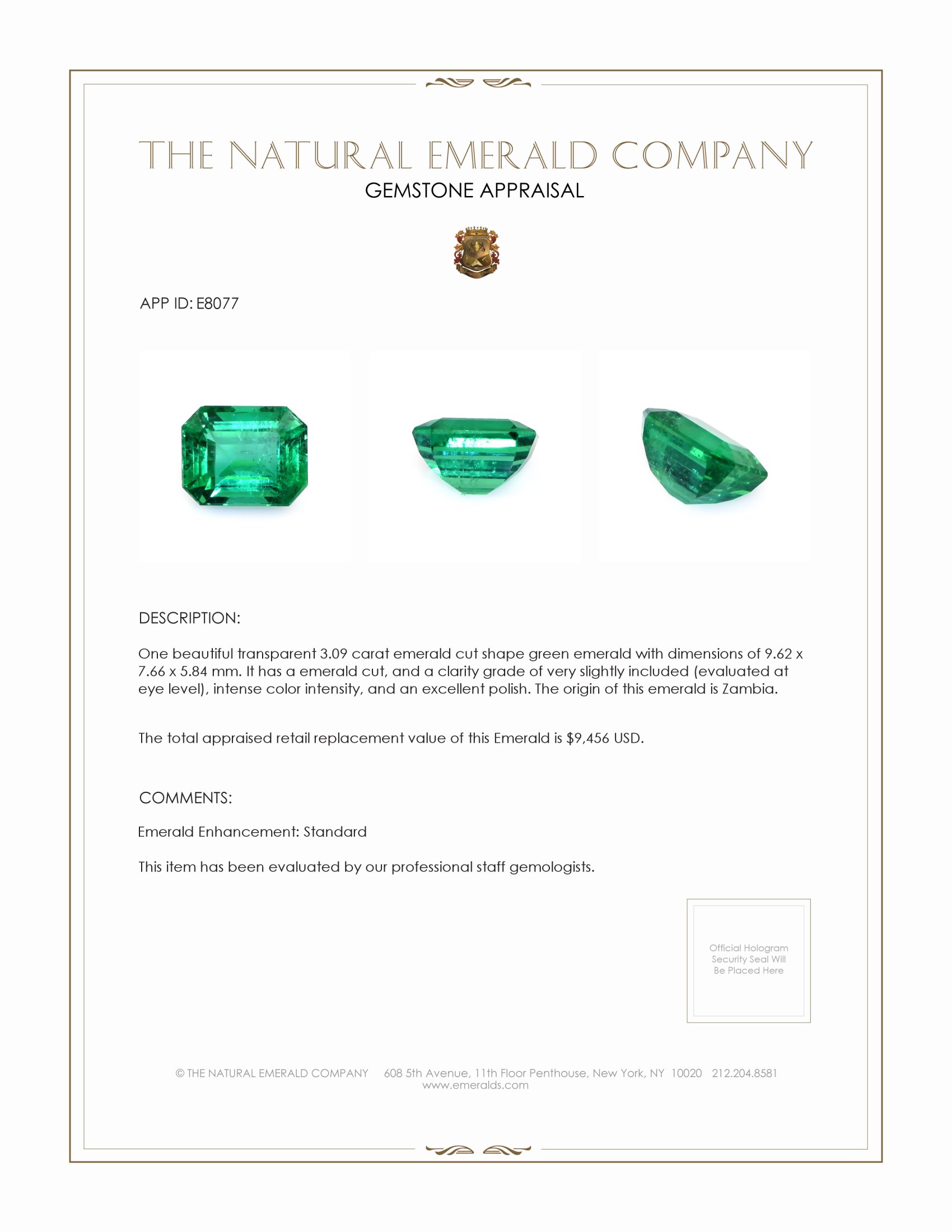 3.09 Ct. Emerald from Zambia