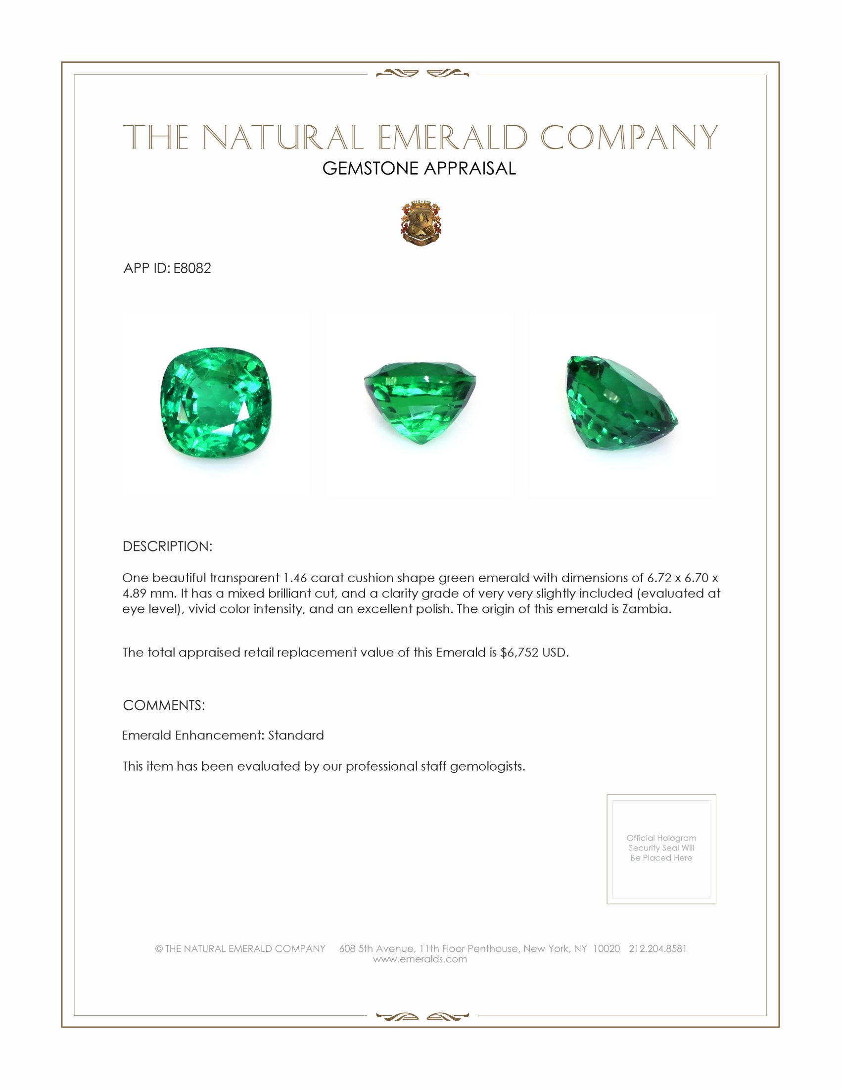 1.46 Ct. Emerald from Zambia
