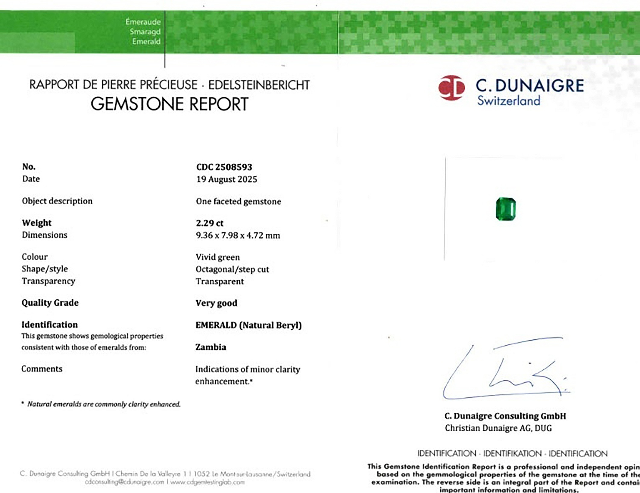 2.29 Ct. Emerald from Zambia