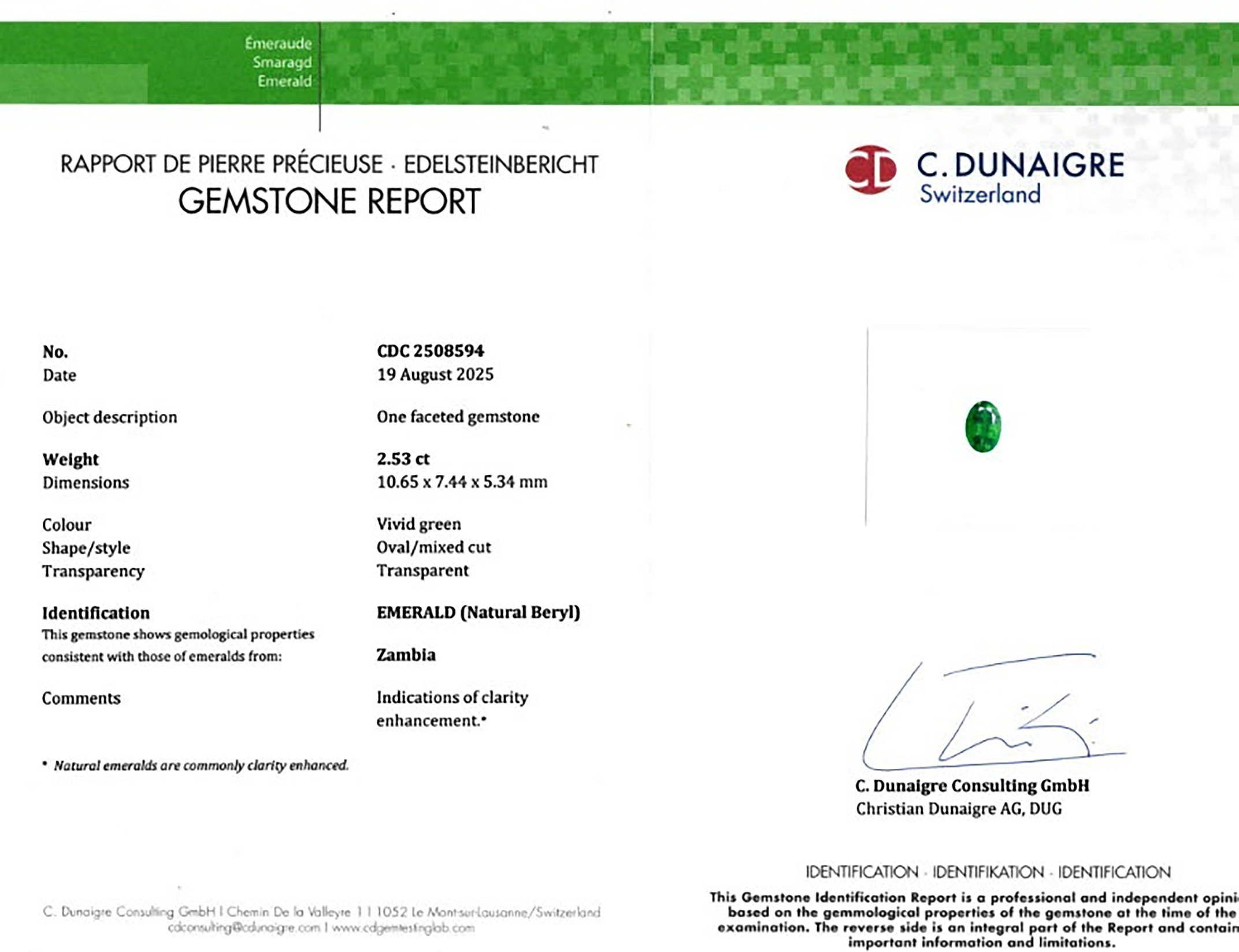 2.53 Ct. Emerald from Zambia