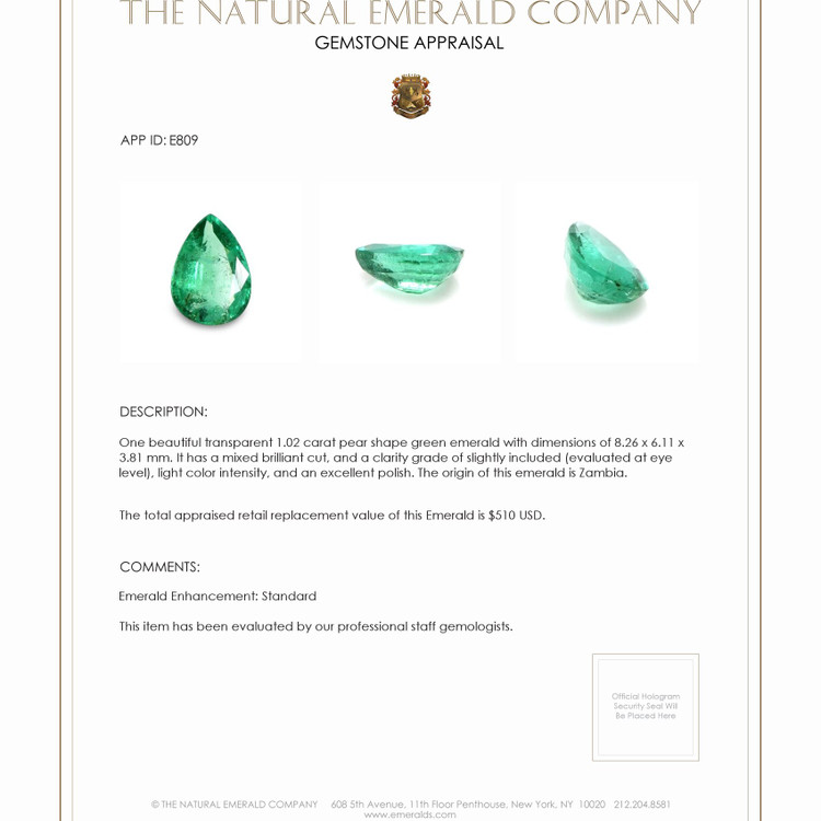 1.02 Ct. Emerald from Zambia