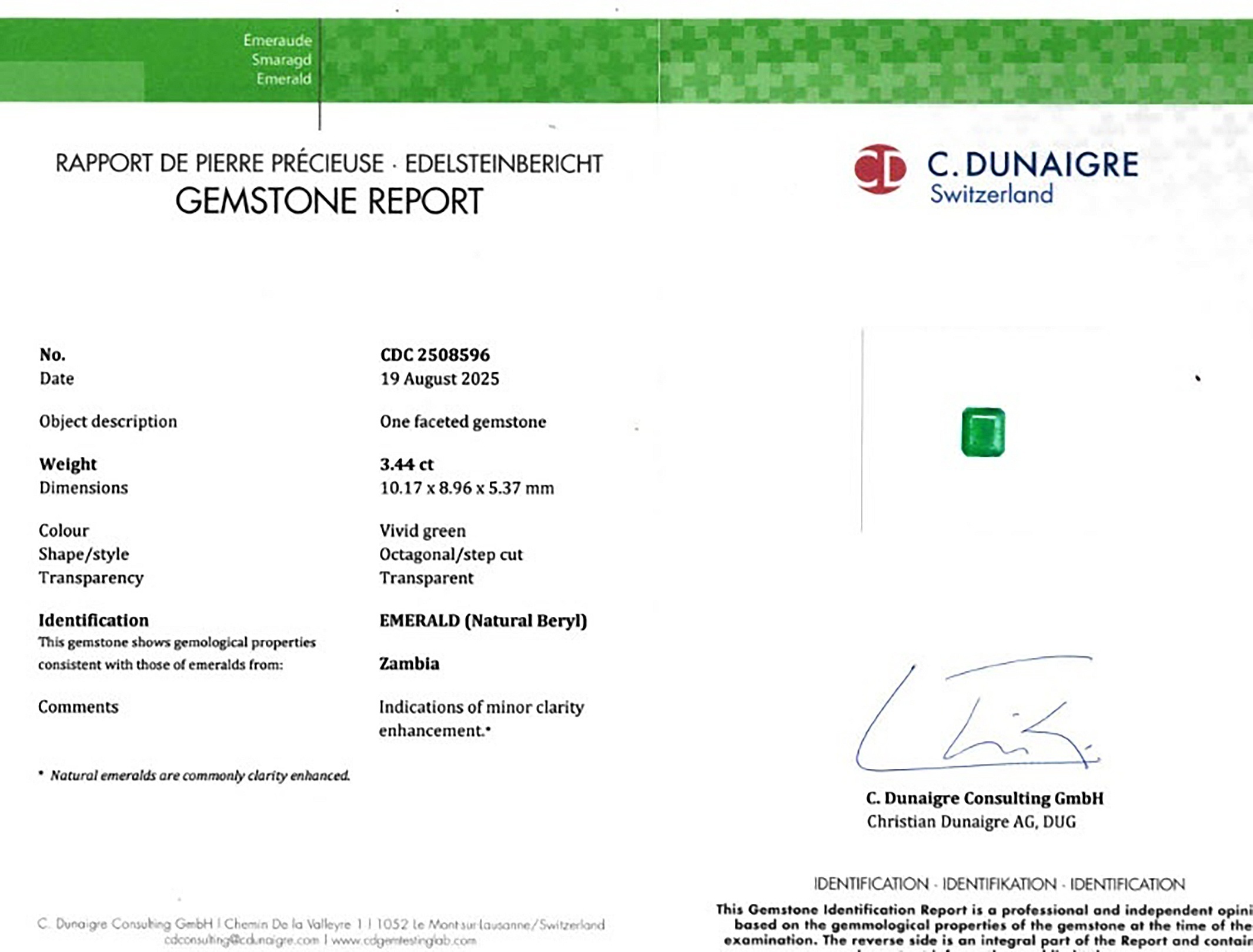 3.44 Ct. Emerald from Zambia