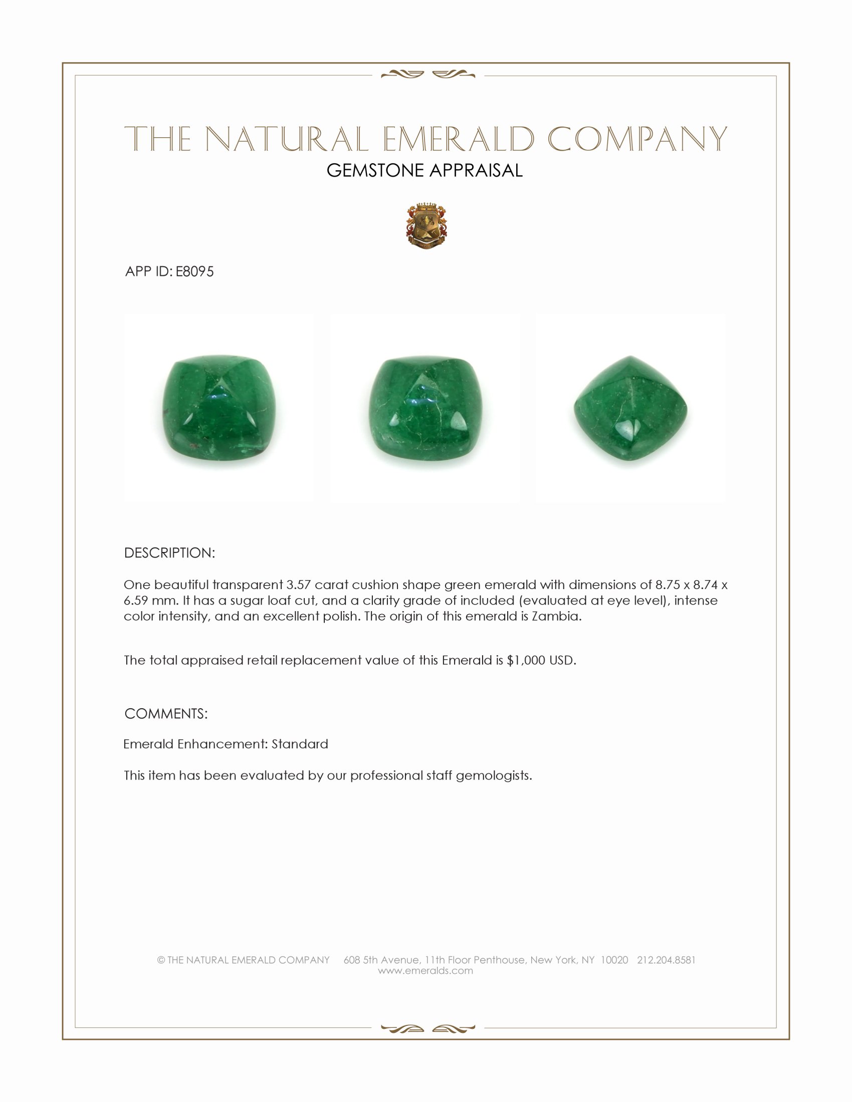 3.57 Ct. Cabochon Emerald from Zambia