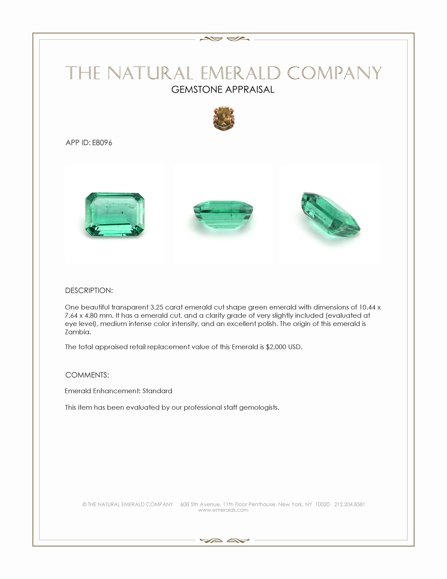 3.25 Ct. Emerald from Zambia