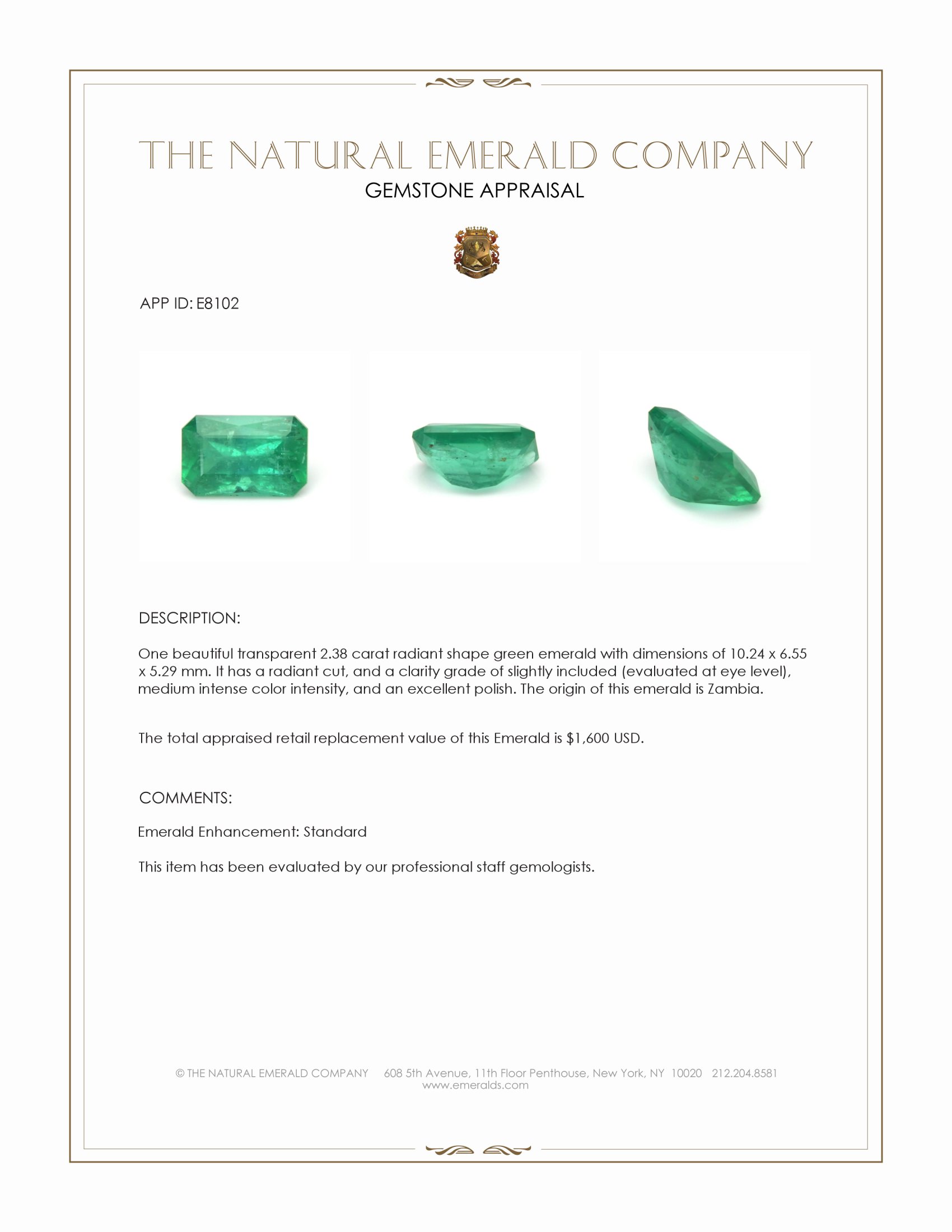 2.38 Ct. Emerald from Zambia