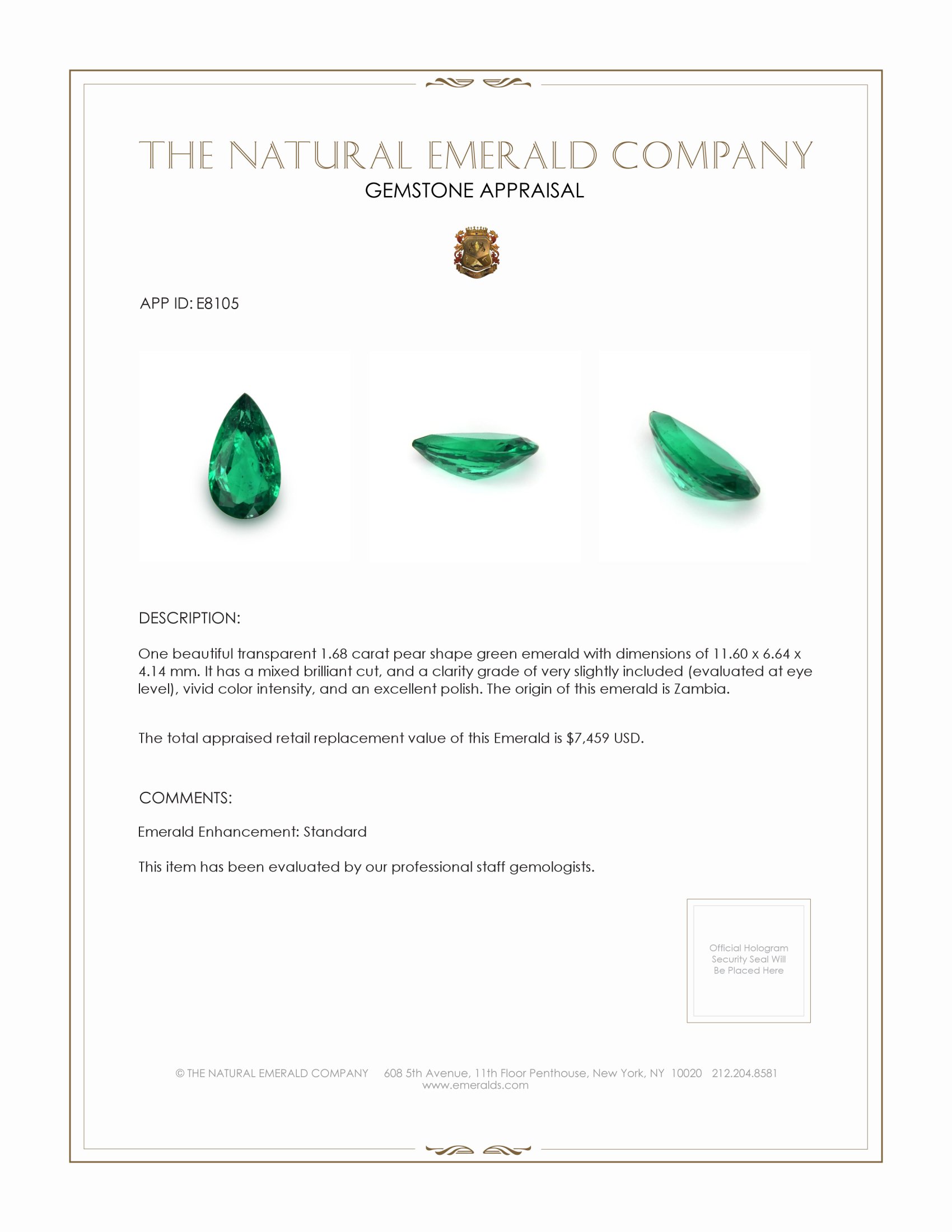 1.68 Ct. Emerald from Zambia