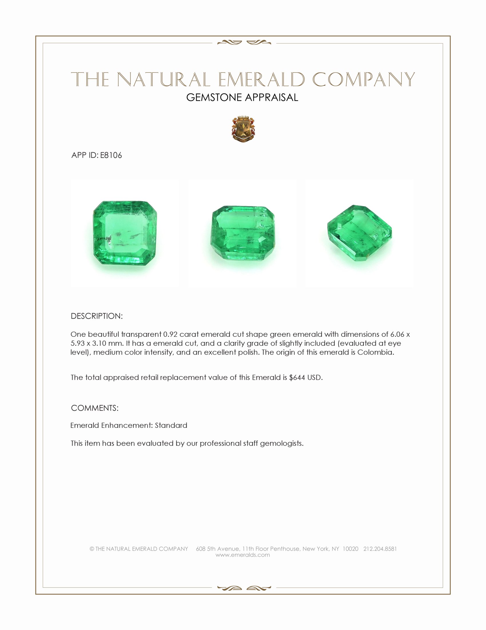 0.92 Ct. Emerald from Colombia