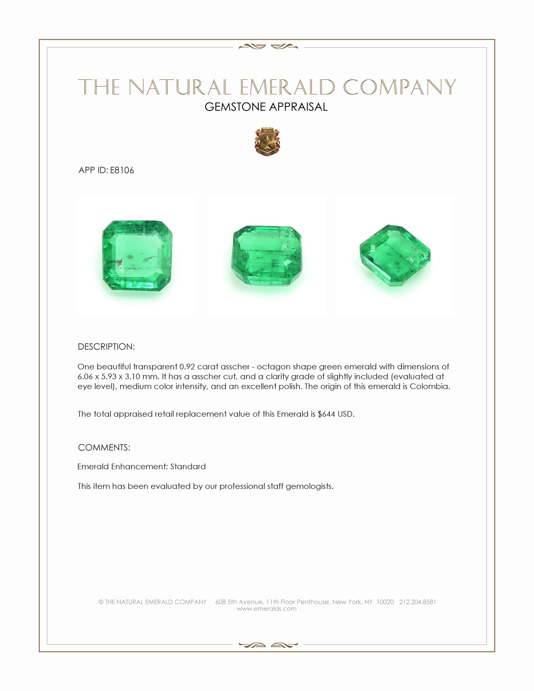 0.92 Ct. Emerald from Colombia