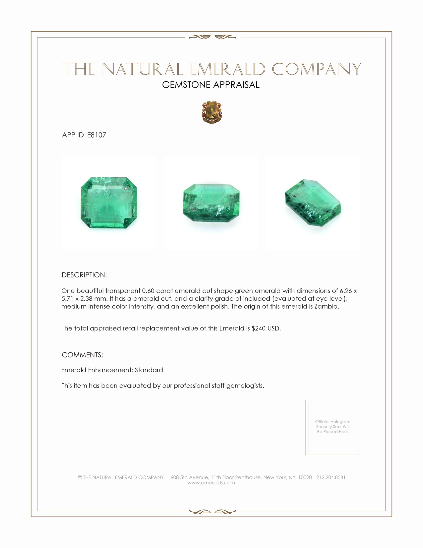 0.60 Ct. Emerald from Zambia