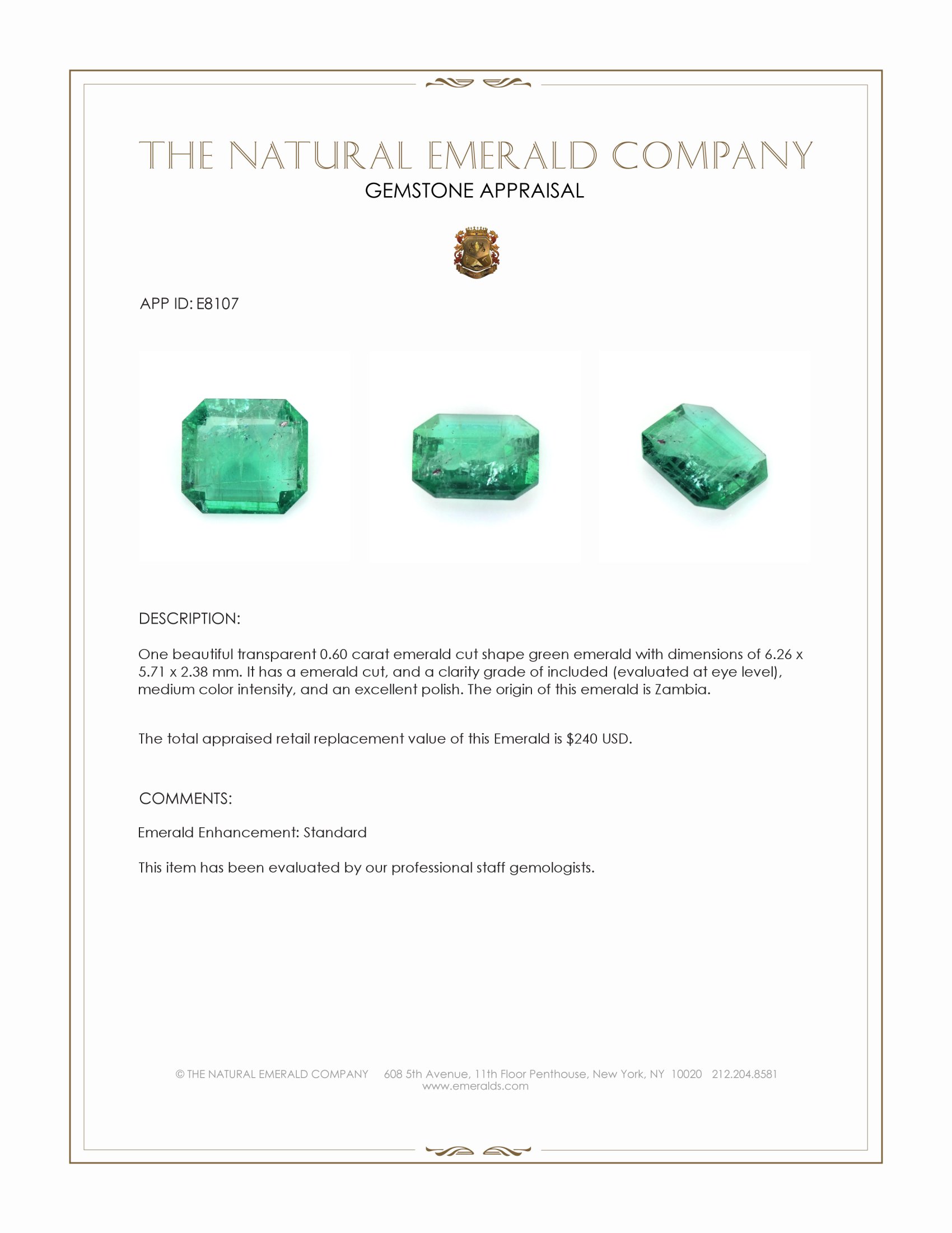 0.60 Ct. Emerald from Zambia
