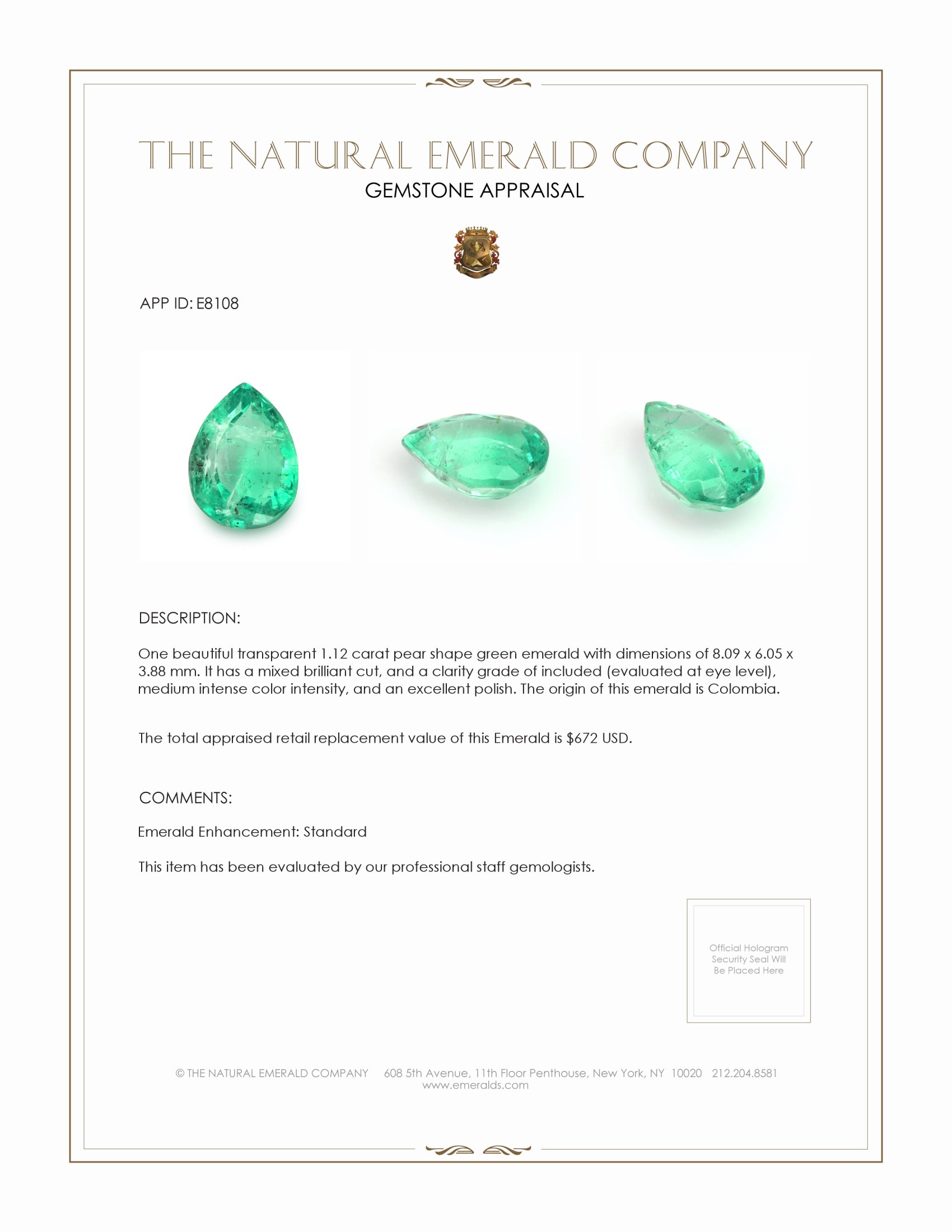 1.12 Ct. Emerald from Colombia