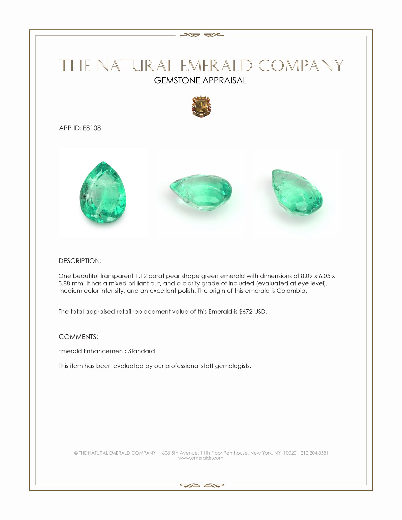 1.12 Ct. Emerald from Colombia