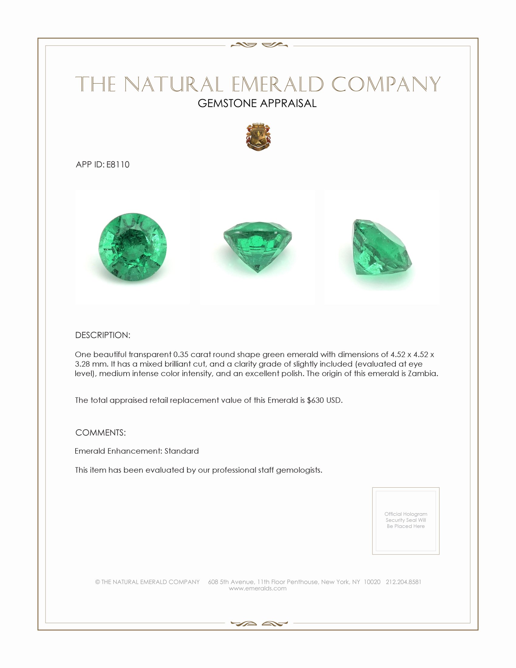 0.35 Ct. Emerald from Zambia