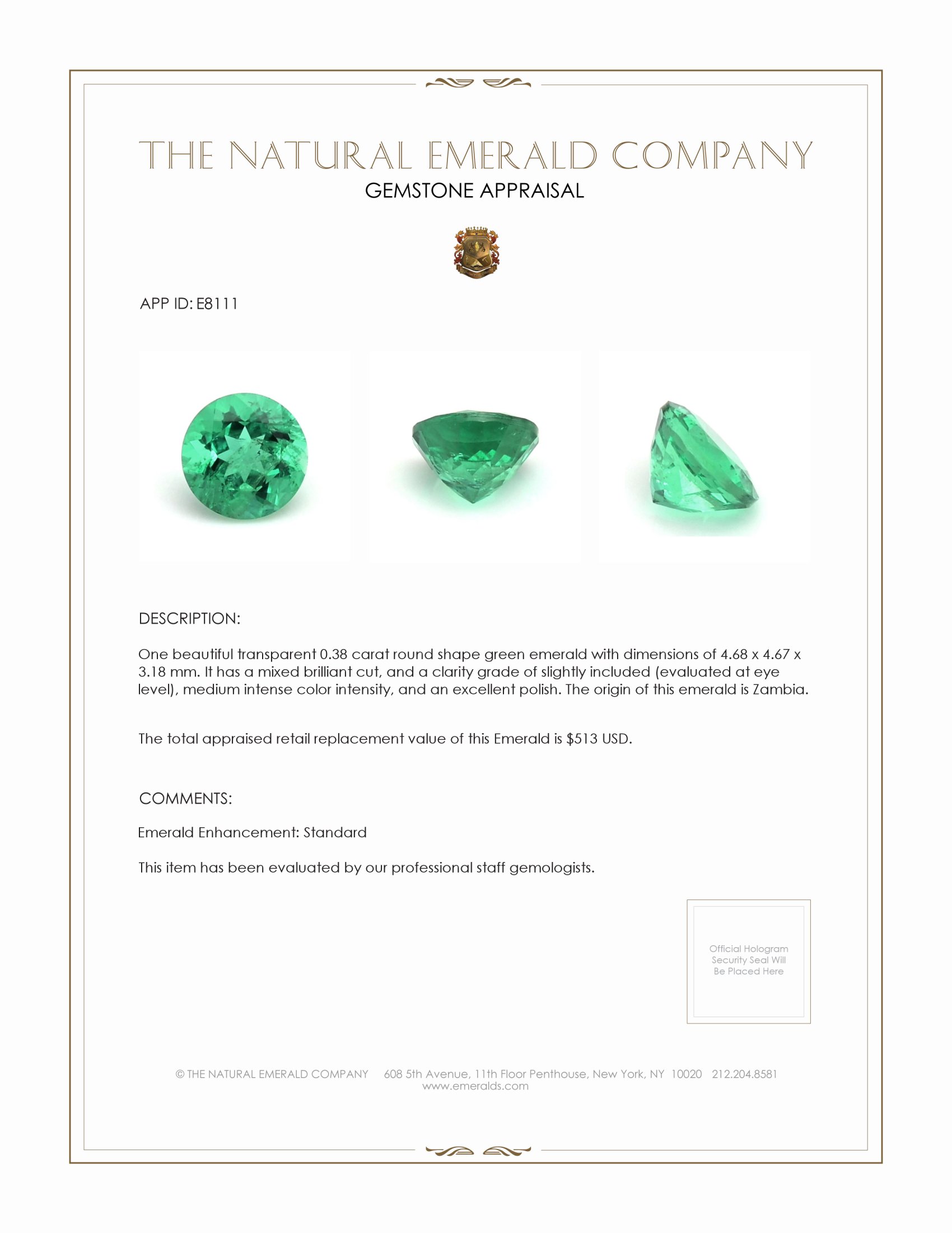 0.38 Ct. Emerald from Zambia