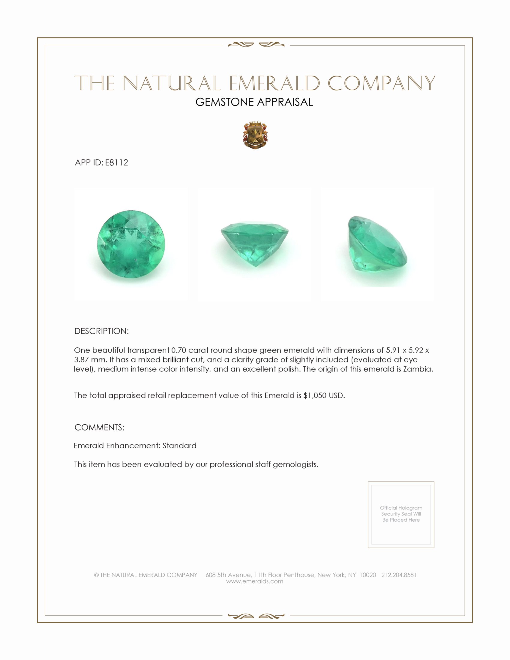 0.70 Ct. Emerald from Zambia