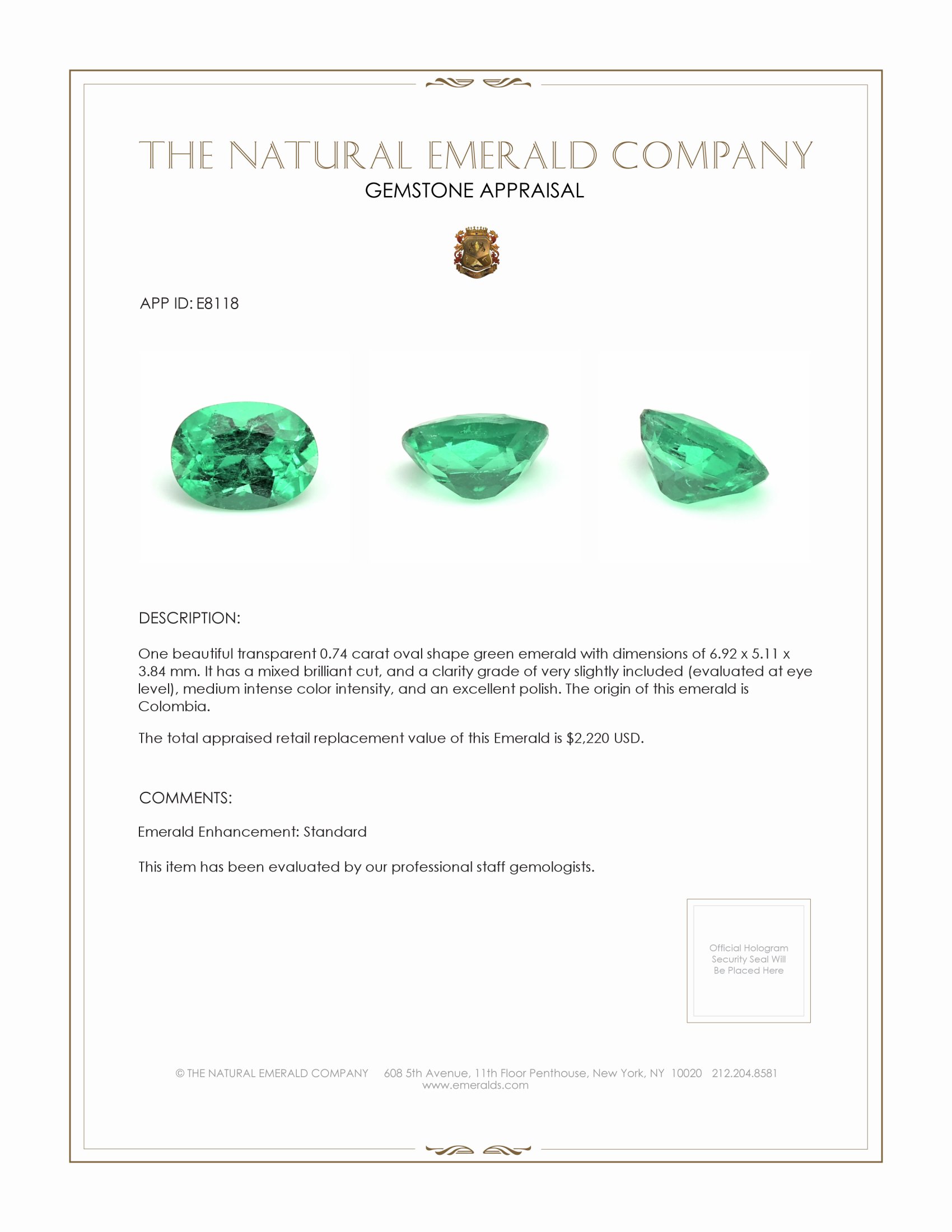 0.74 Ct. Emerald from Colombia
