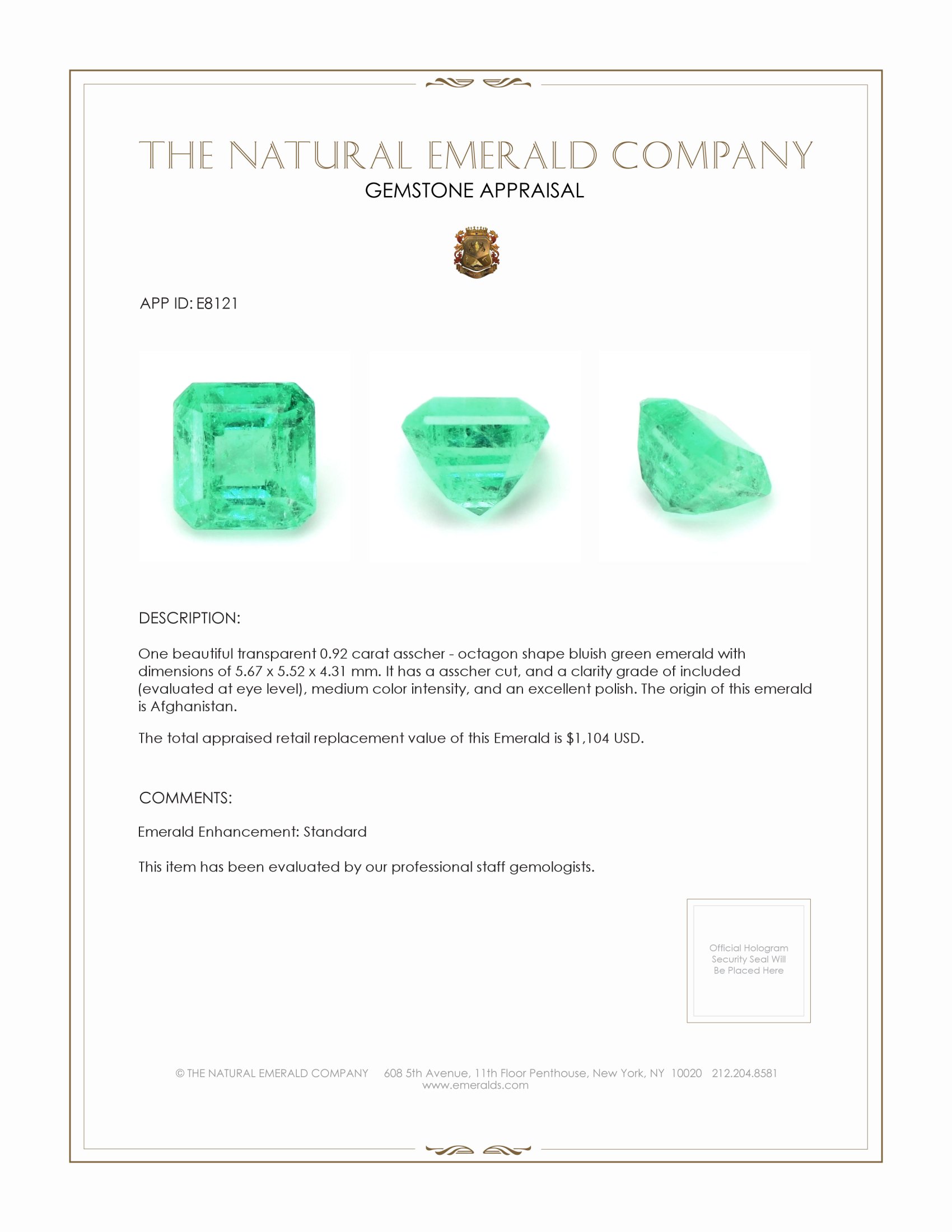 0.92 Ct. Emerald from Afghanistan