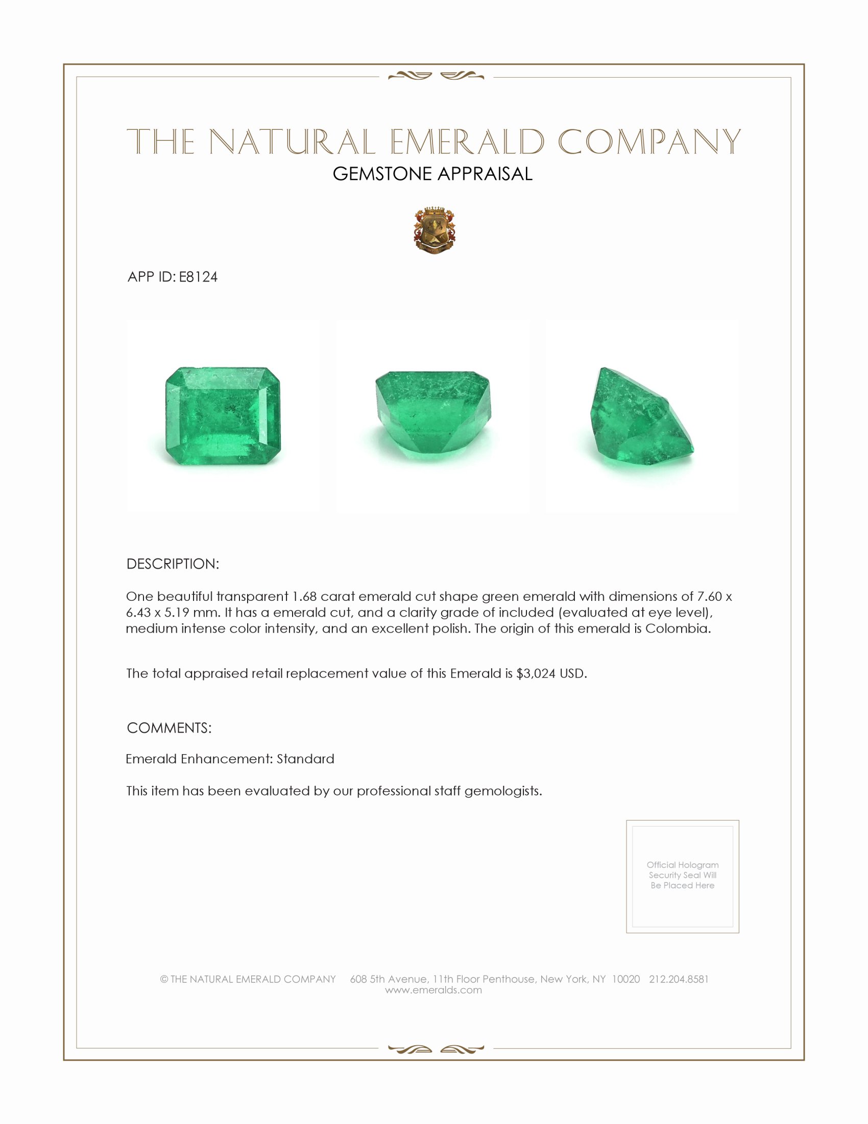 1.68 Ct. Emerald from Colombia