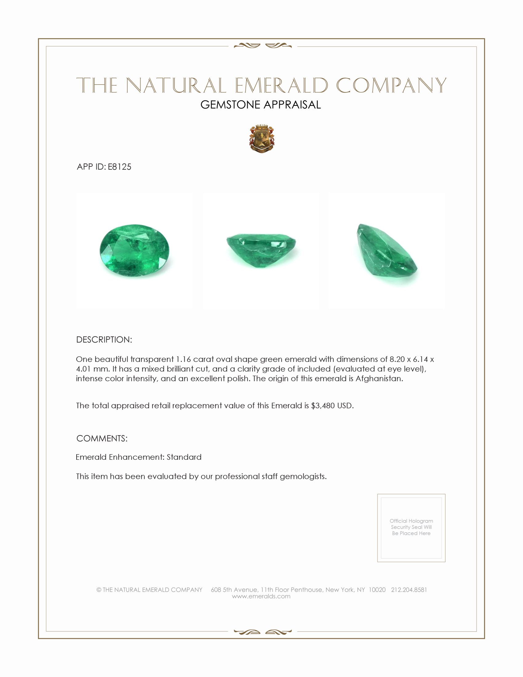 1.16 Ct. Emerald from Afghanistan