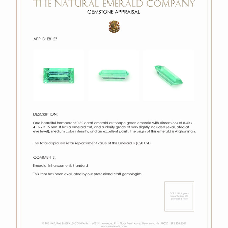 0.82 Ct. Emerald from Afghanistan