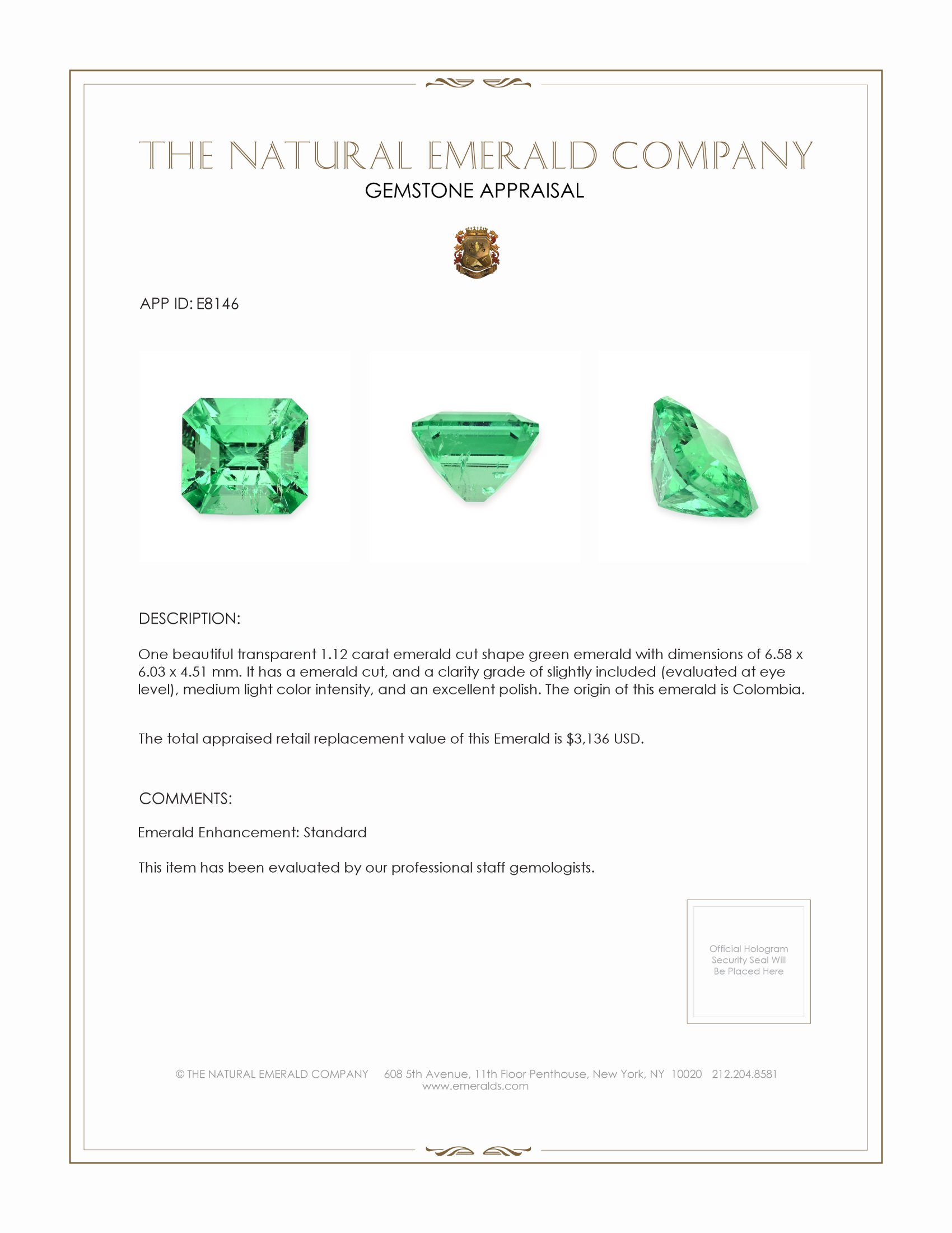 1.12 Ct. Emerald from Colombia