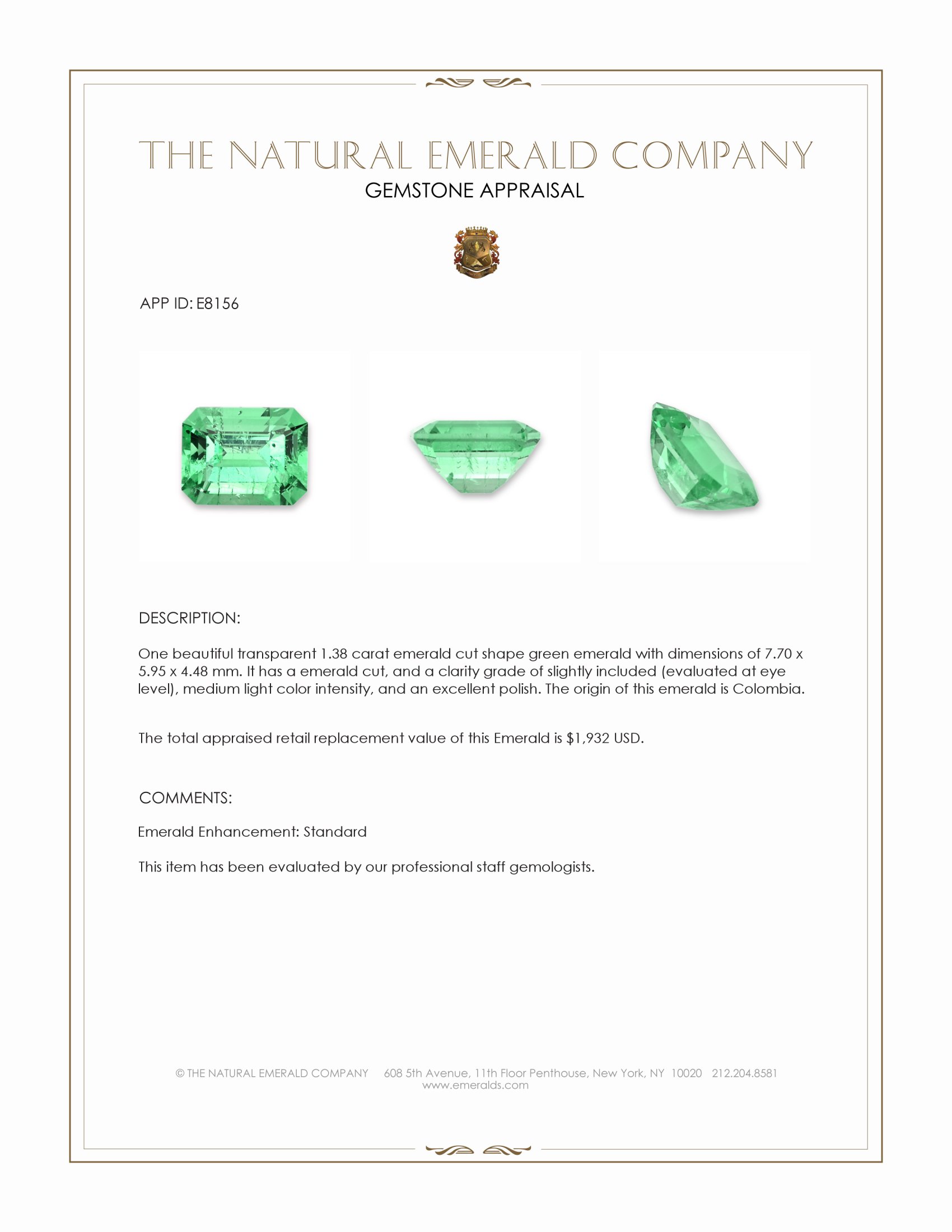 1.38 Ct. Emerald from Colombia