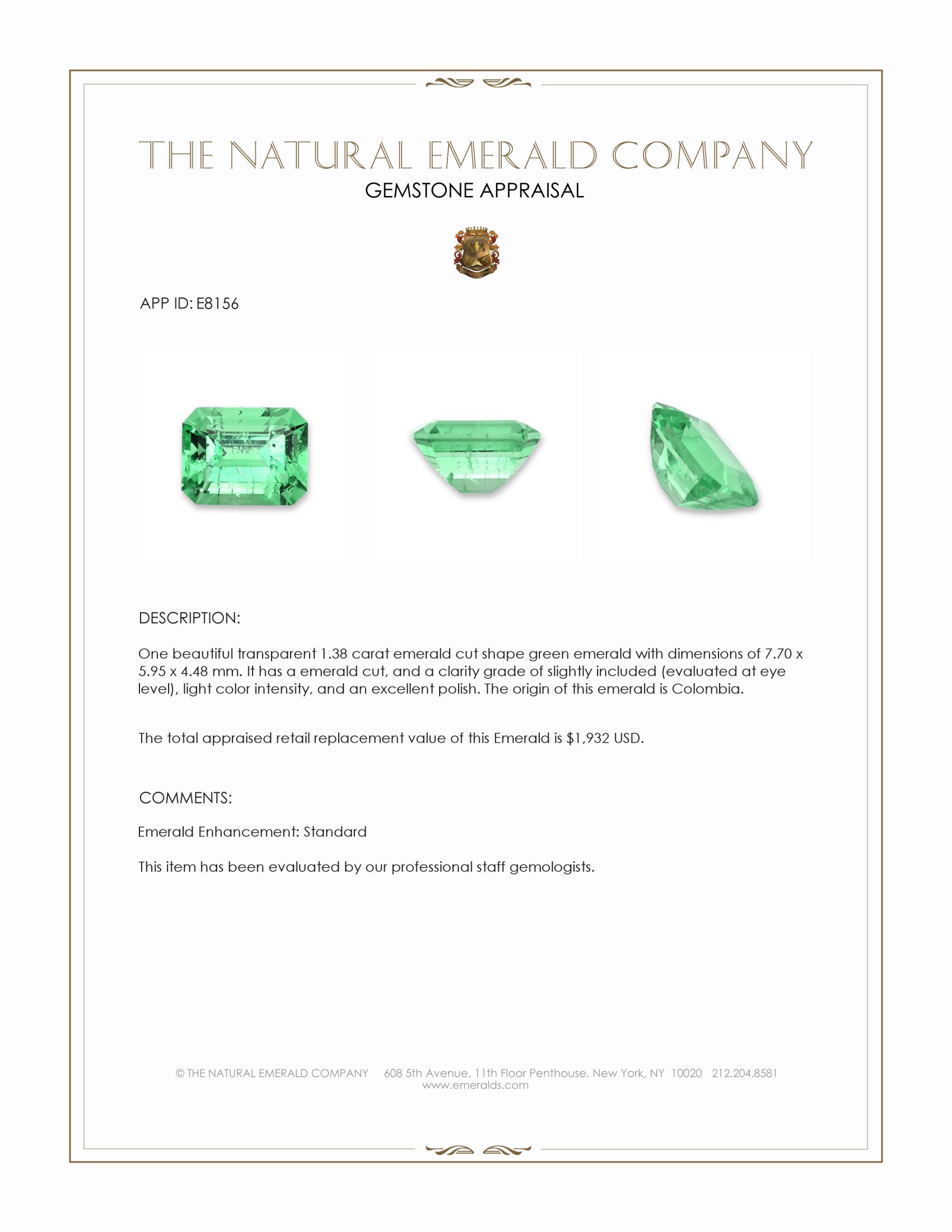 1.38 Ct. Emerald from Colombia