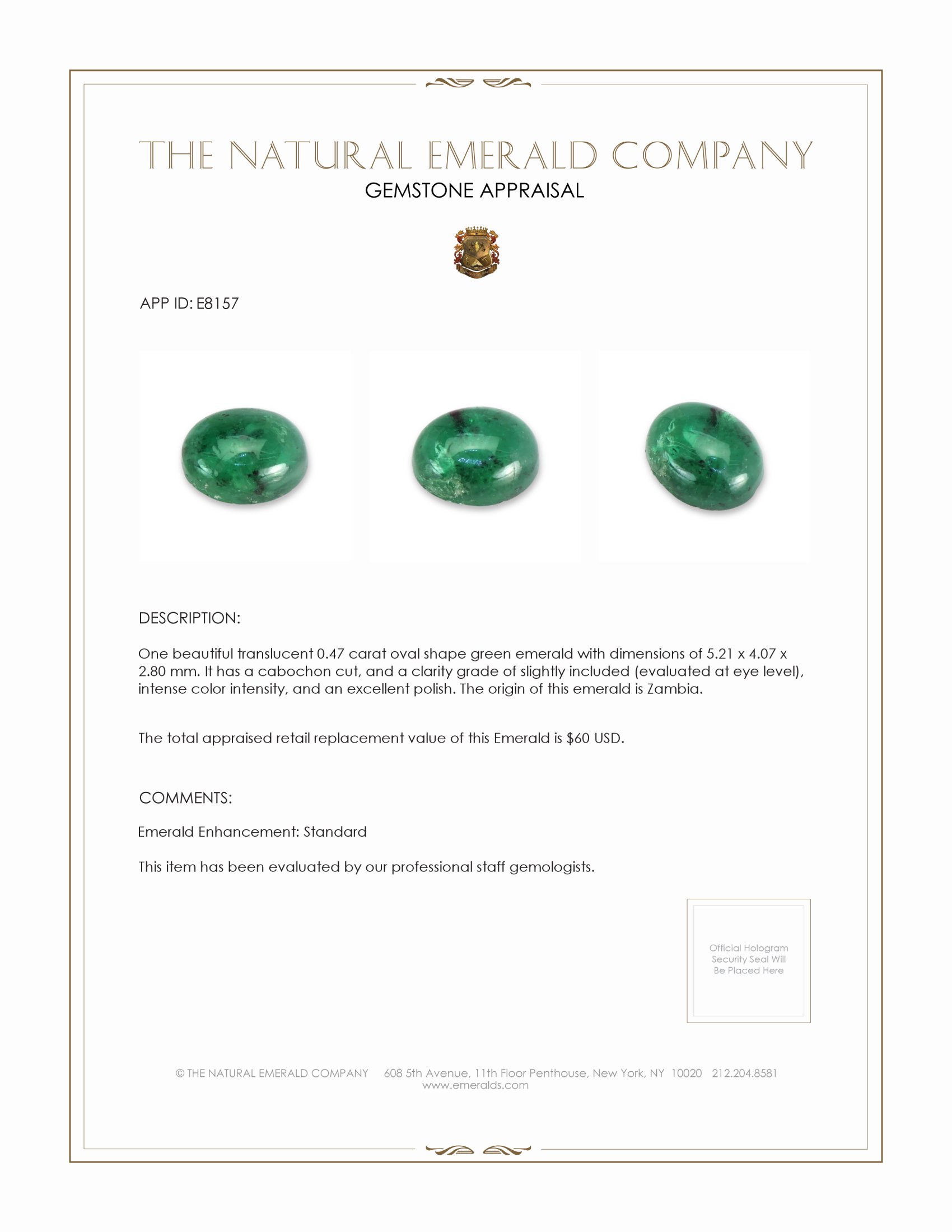 0.47 Ct. Cabochon Emerald from Zambia