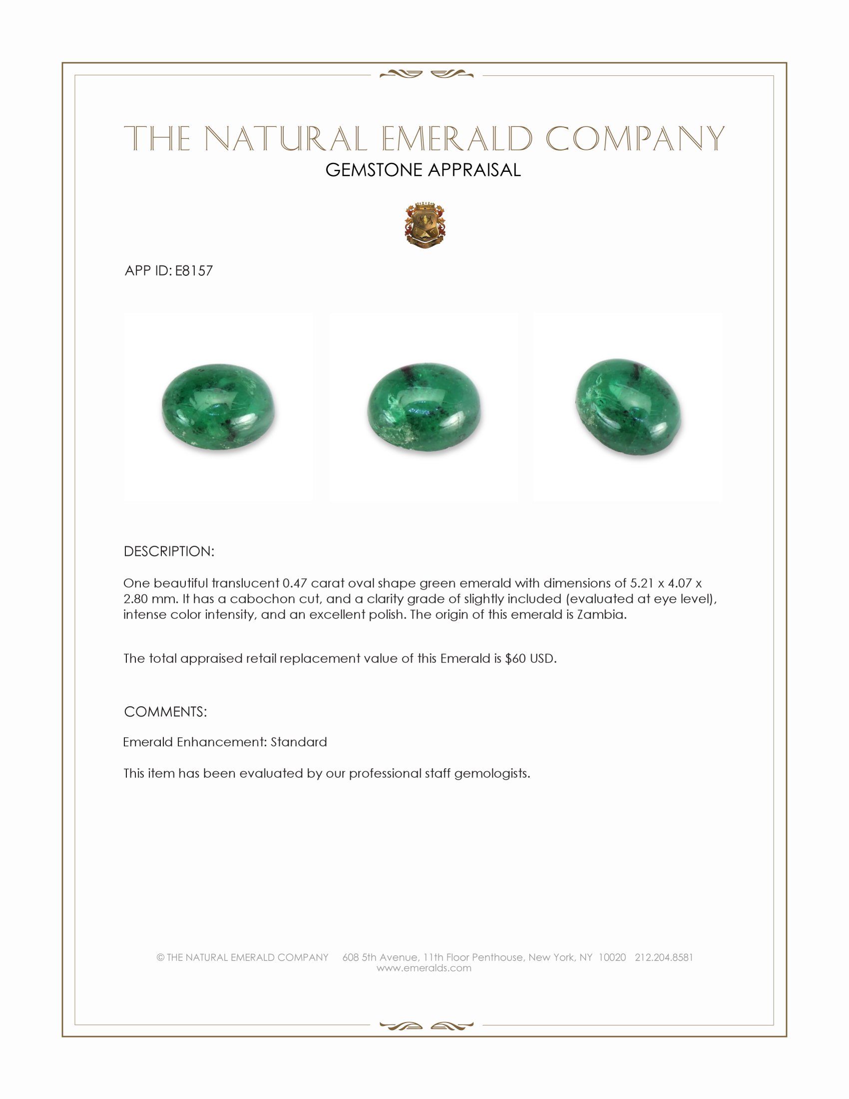 0.47 Ct. Cabochon Emerald from Zambia