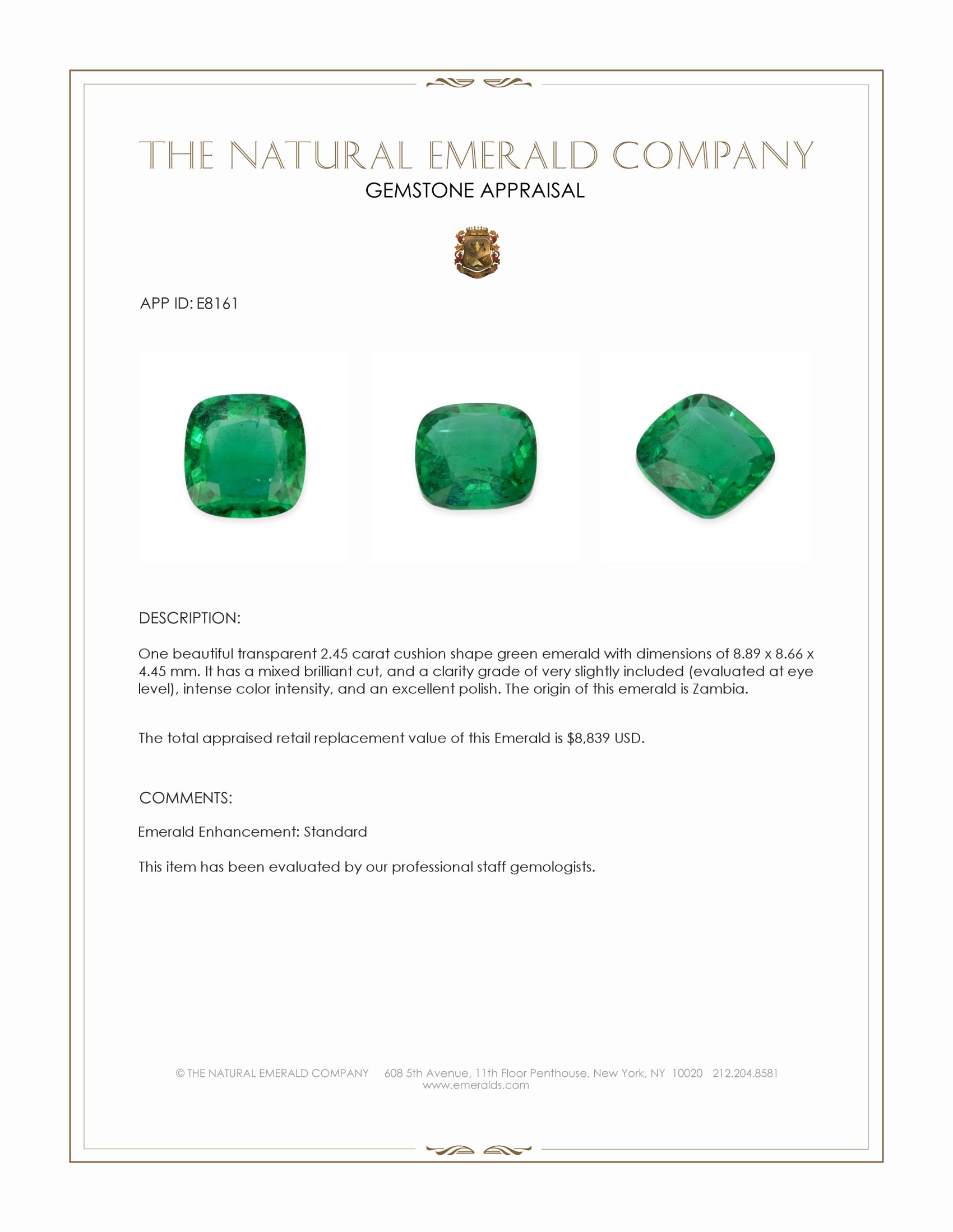 2.45 Ct. Emerald from Zambia