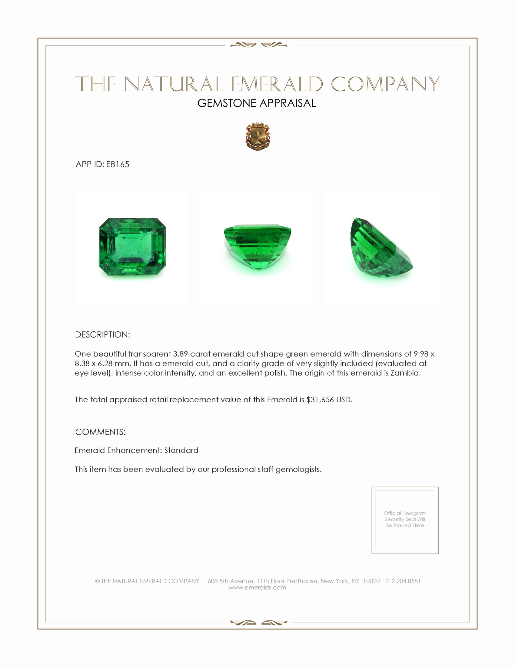 3.89 Ct. Emerald from Zambia