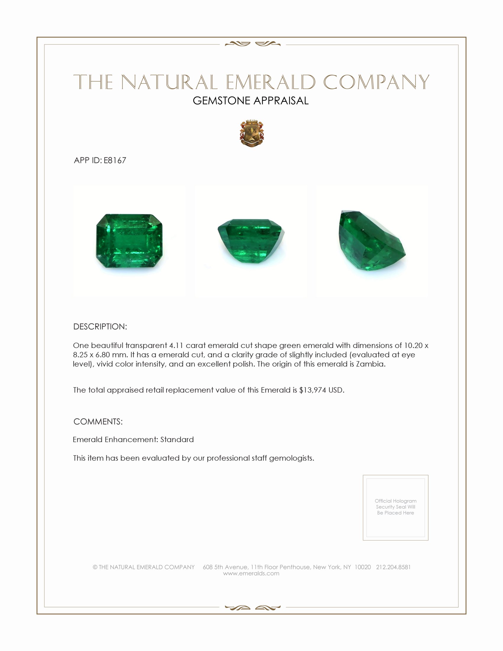 4.11 Ct. Emerald from Zambia