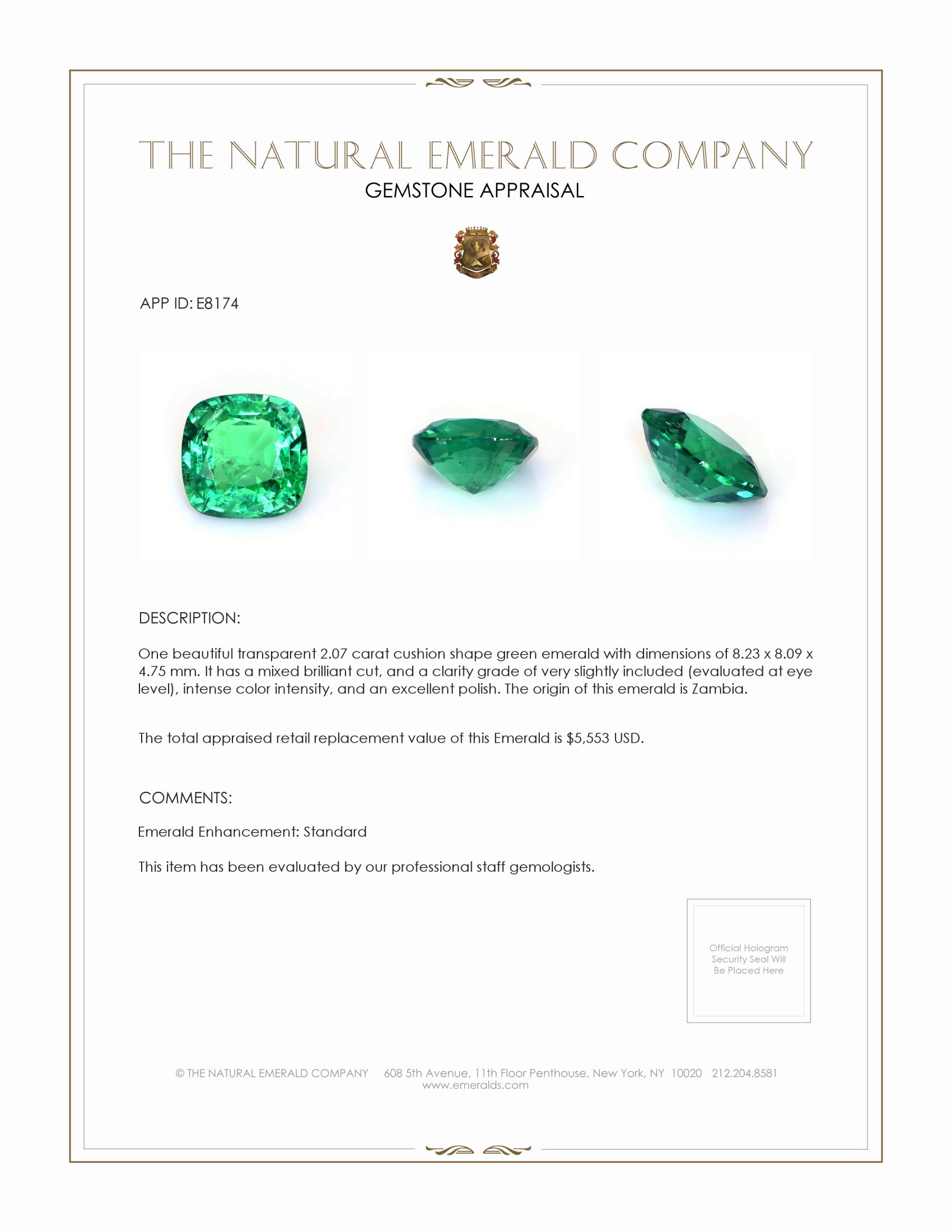 2.07 Ct. Emerald from Zambia