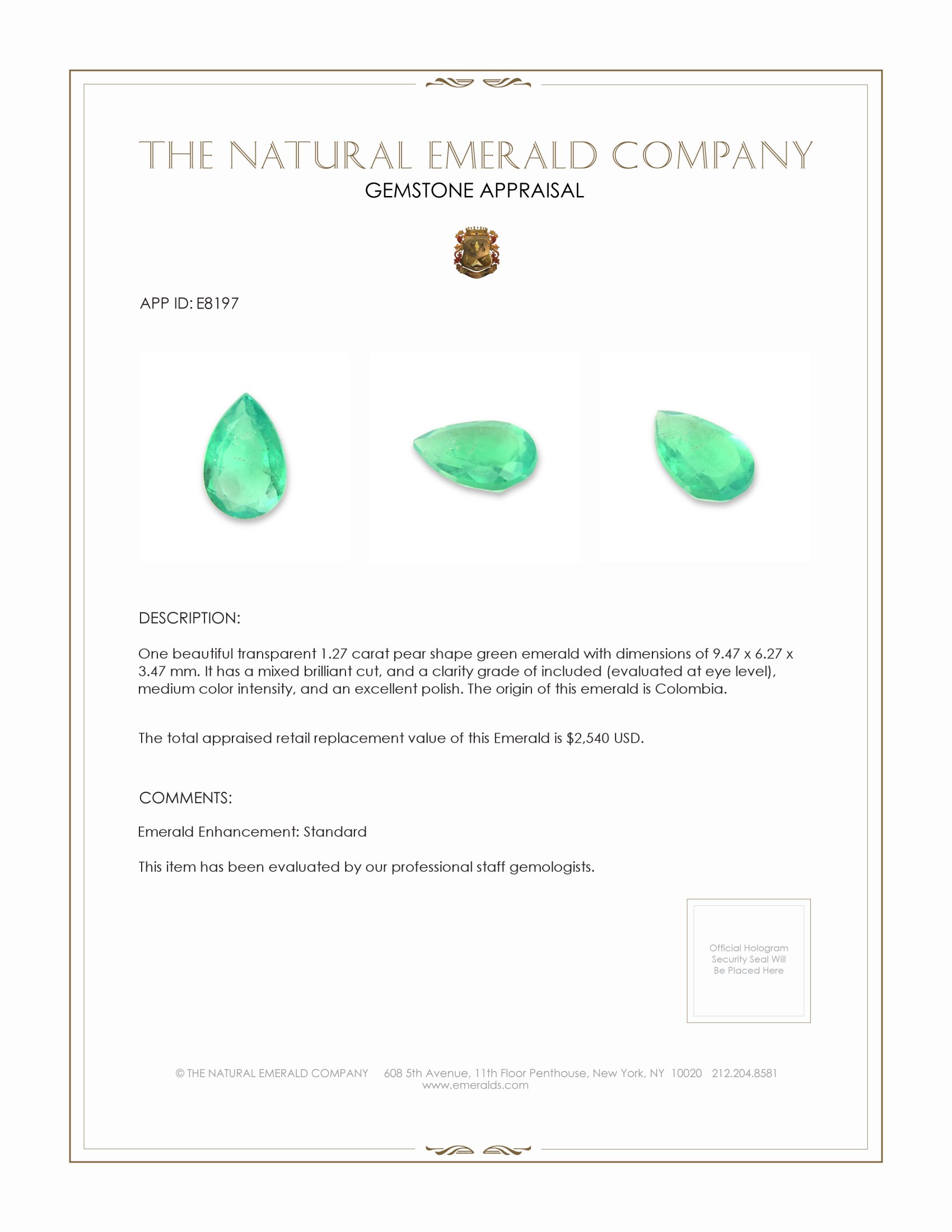 1.27 Ct. Emerald from Colombia