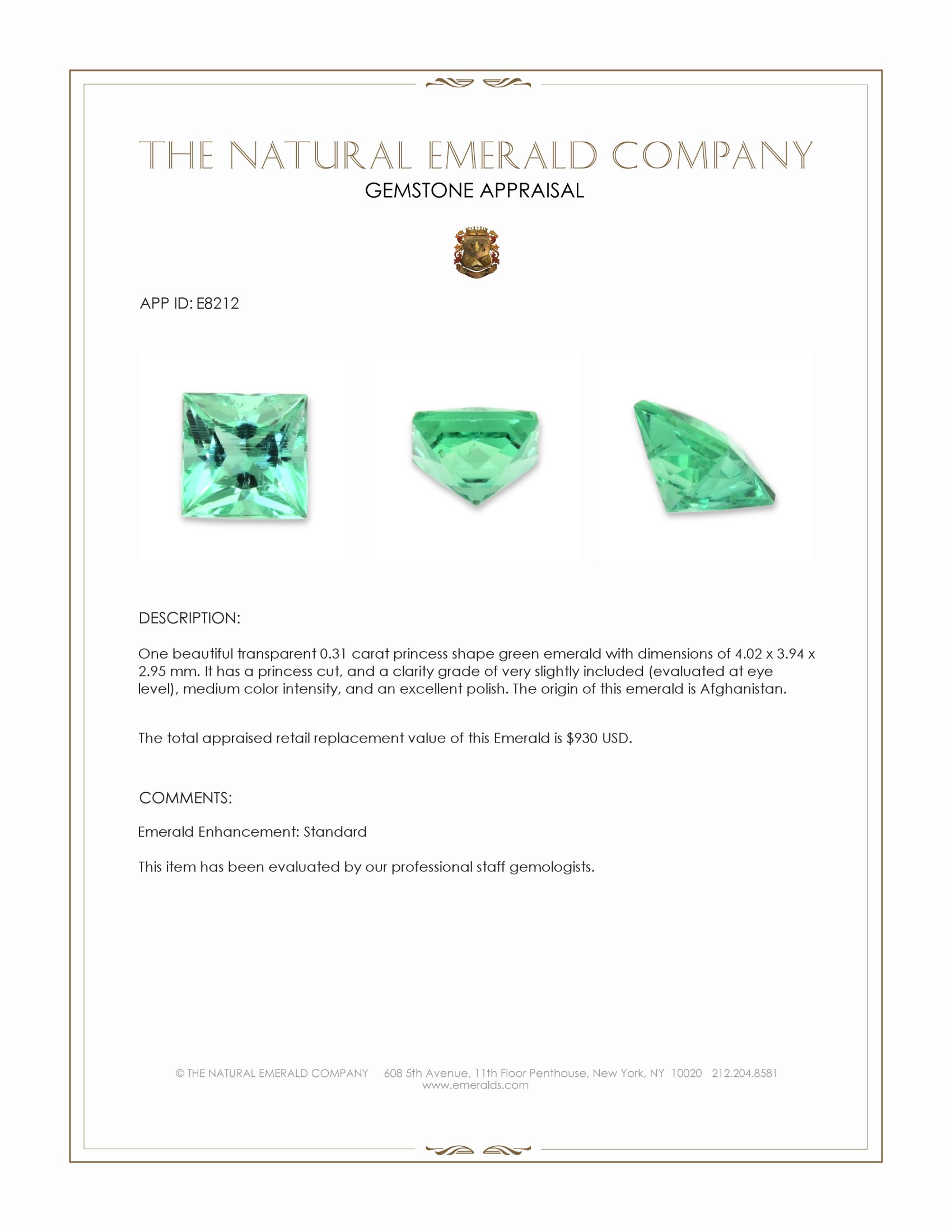 0.31 Ct. Emerald from Afghanistan