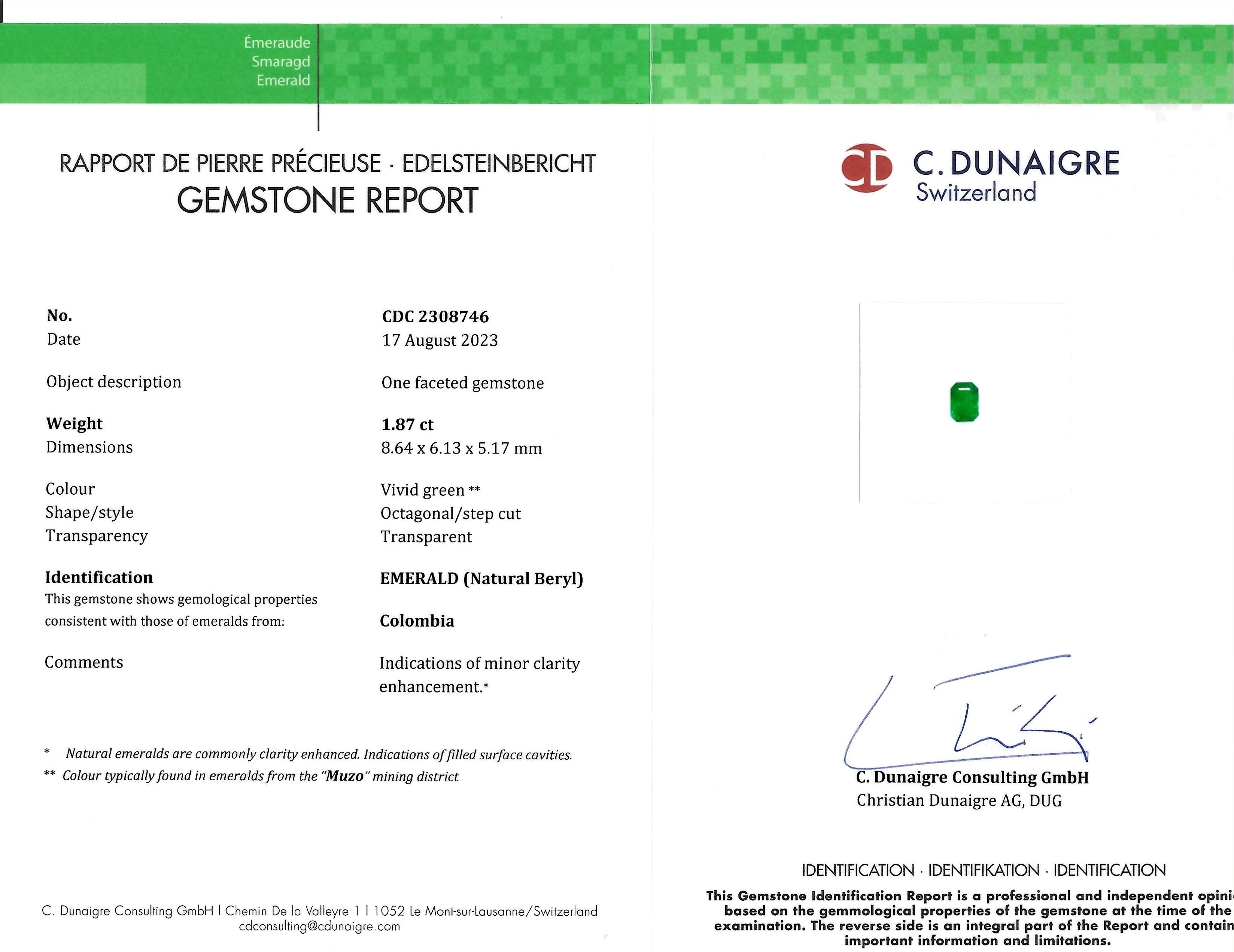 1.87 Ct. Emerald from Colombia - Muzo