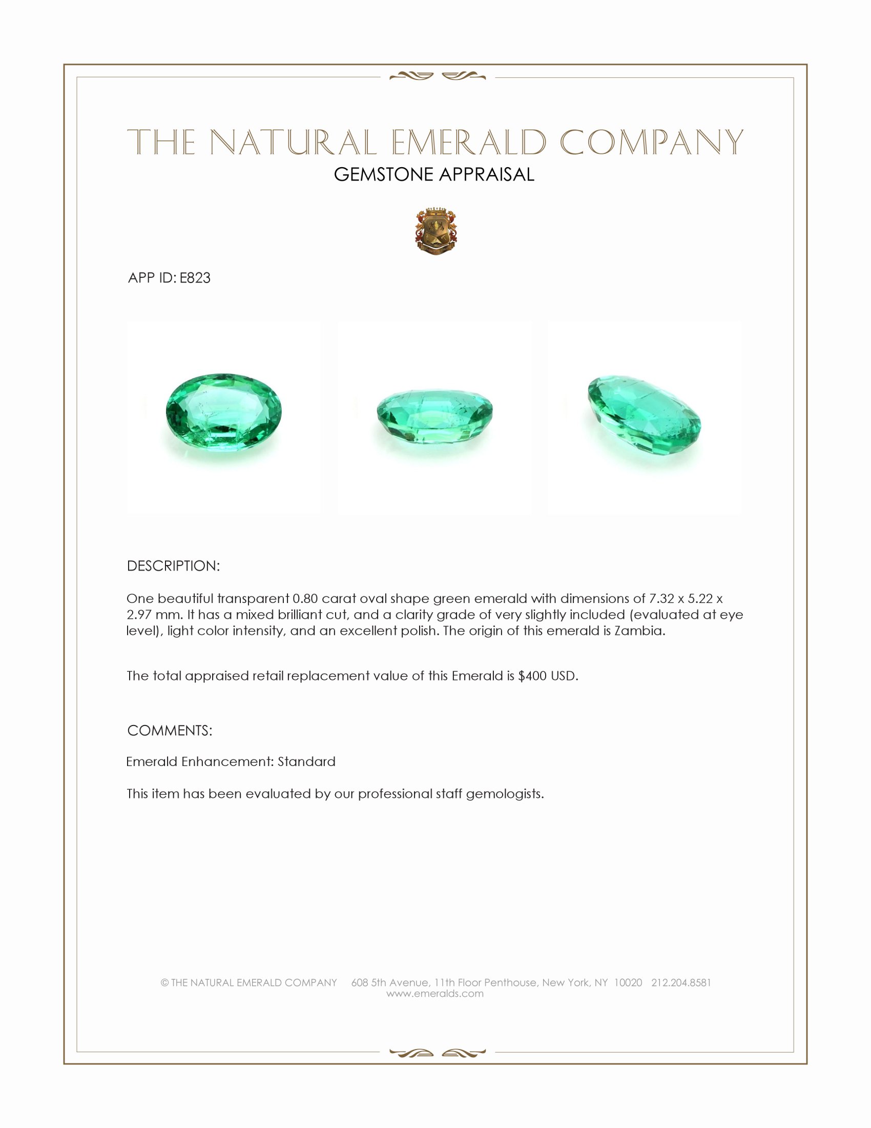 0.80 Ct. Emerald from Zambia