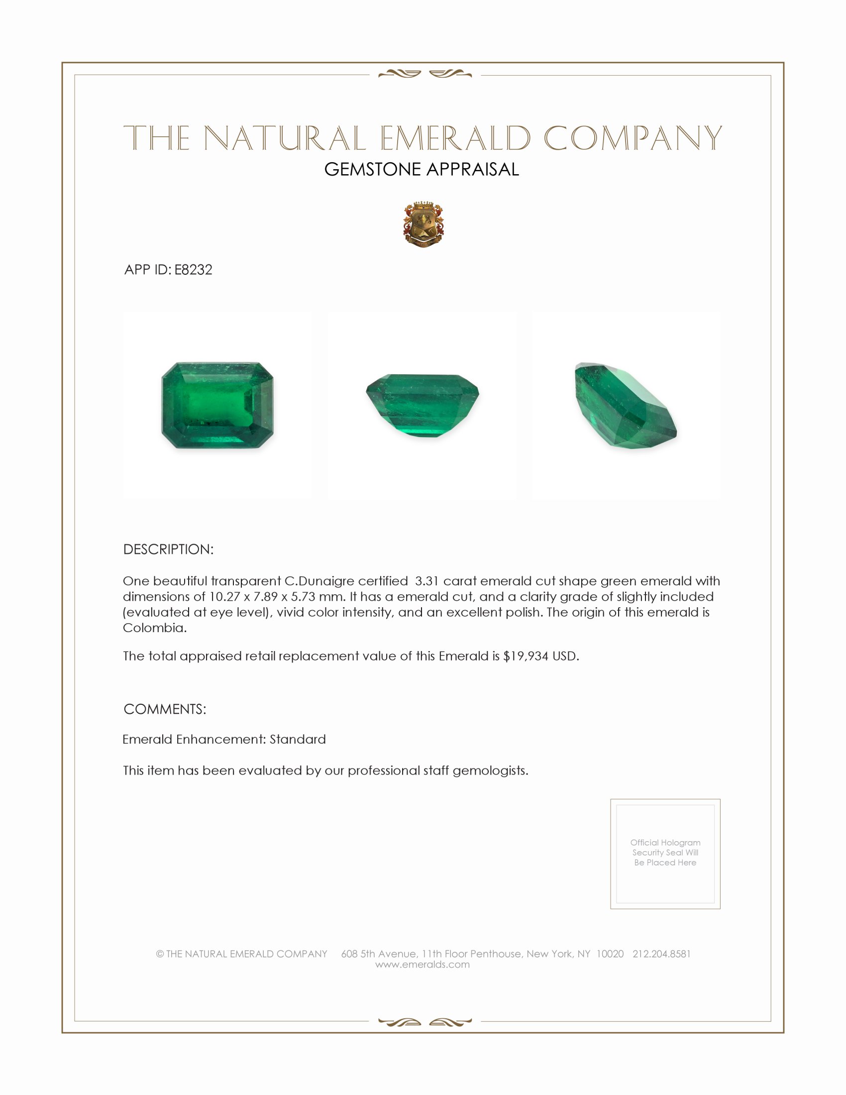 3.31 Ct. Emerald from Colombia