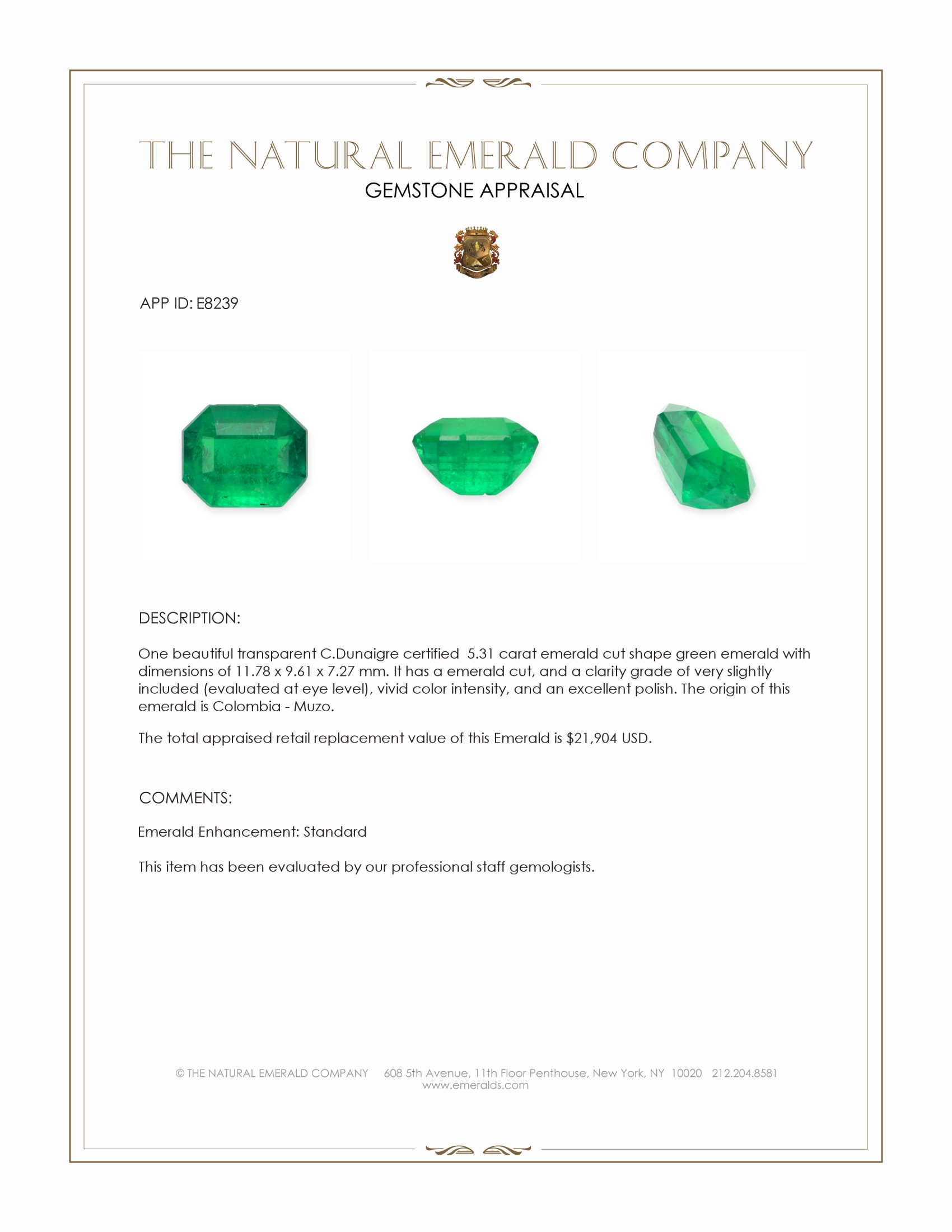 5.31 Ct. Emerald from Colombia - Muzo
