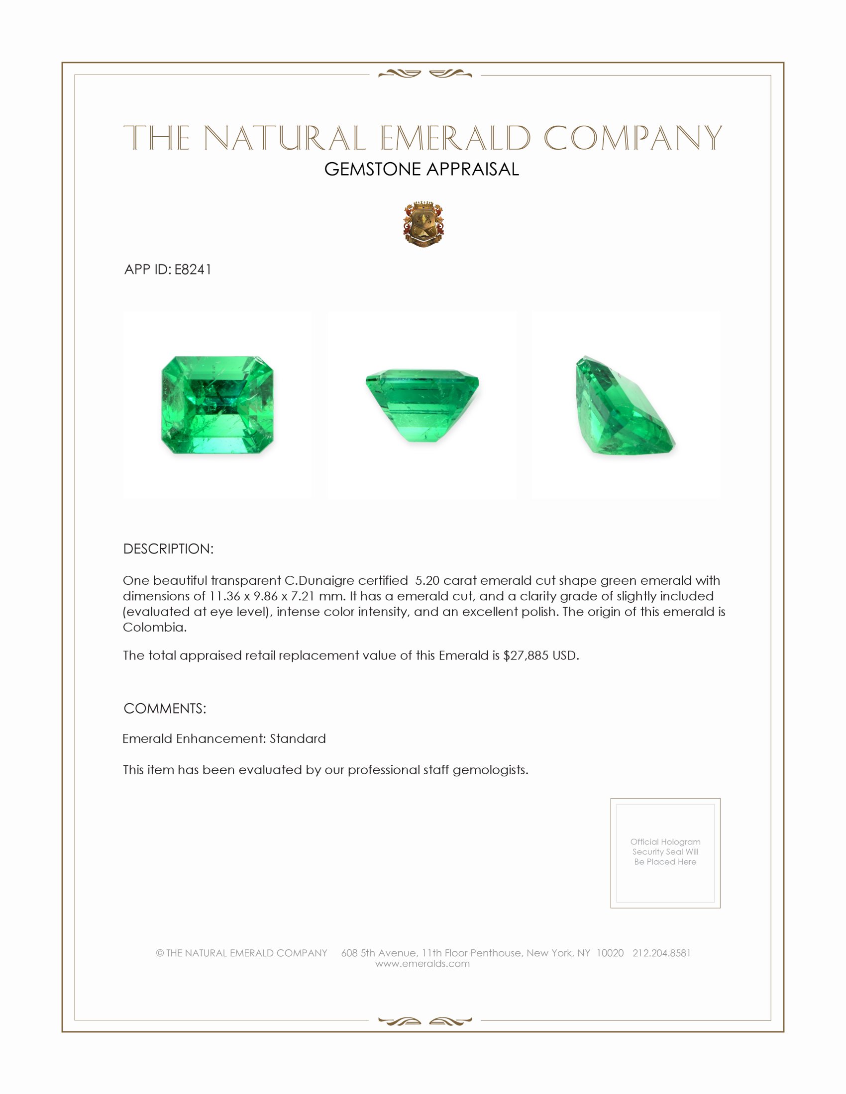 5.20 Ct. Emerald from Colombia